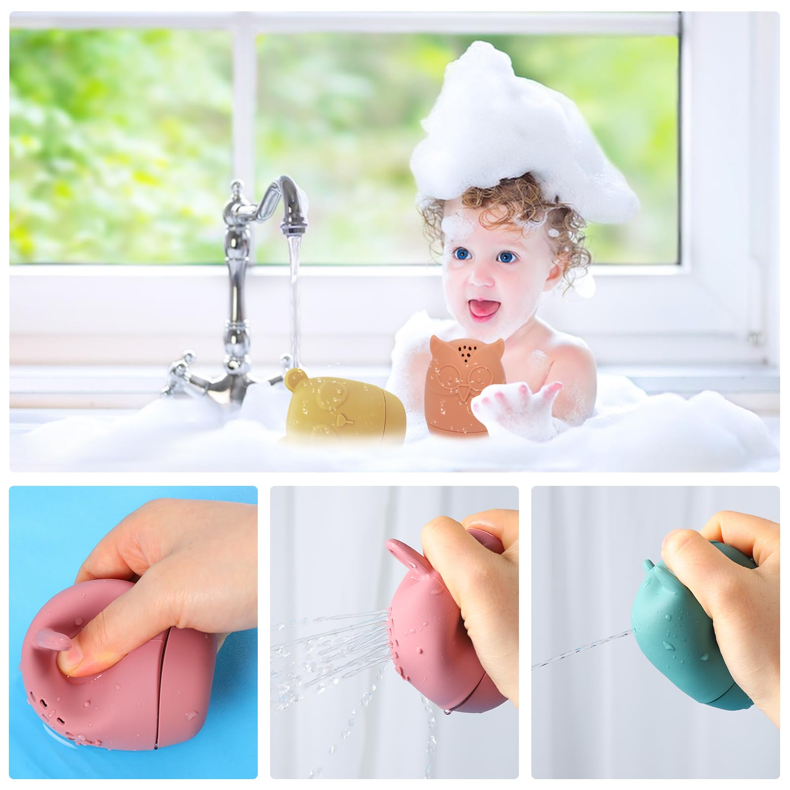 Gigilli Baby Bath Toys - Squeezable Silicone Bathtub Toys for Toddlers 1-3 Years Old | Safe & Fun Bath Time Toys for Babies 6-18 Months | Perfect Easter Basket Stuffers & Birthday Gifts for 1-6 Year Olds | Encourages Sensory Play & Water Exploration