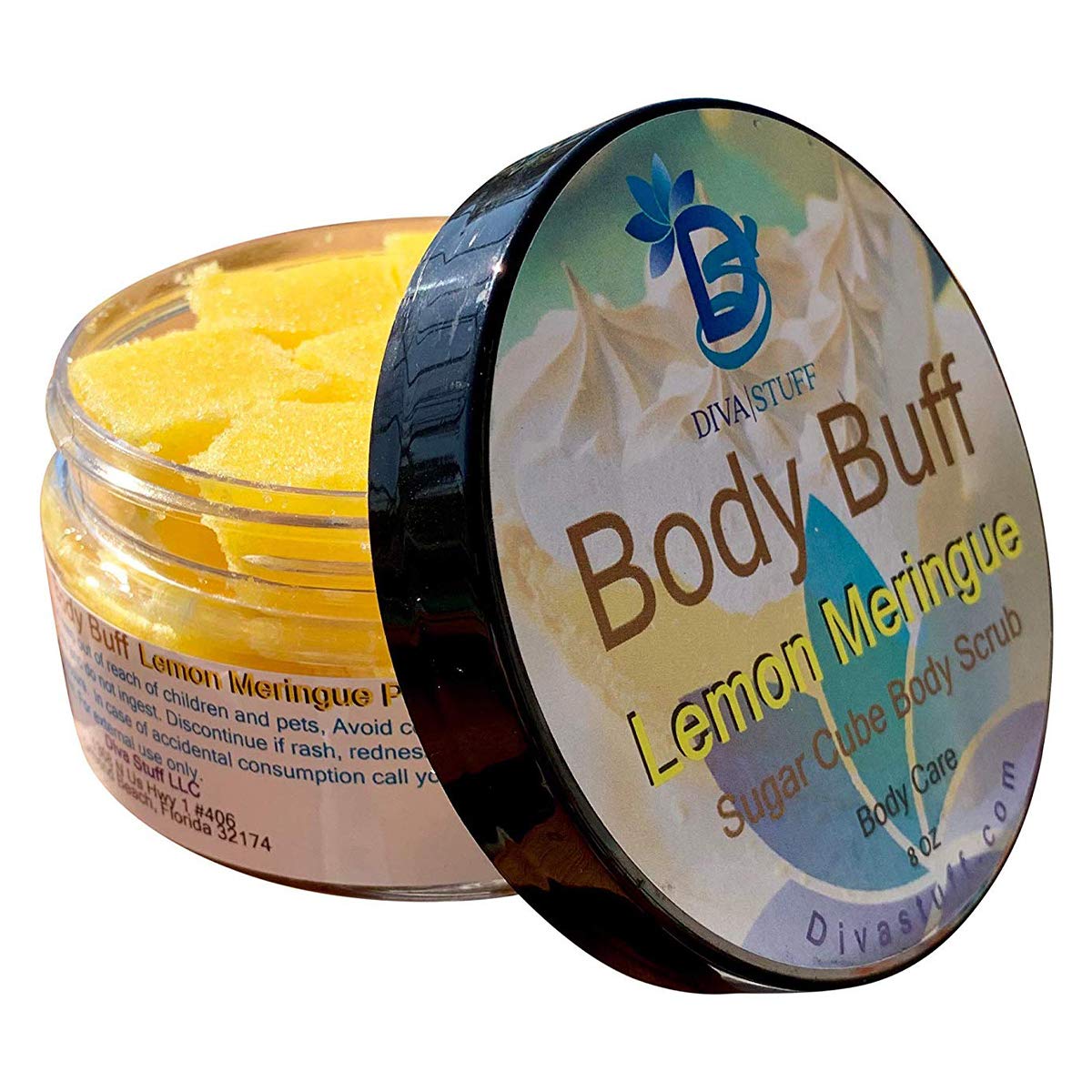 Diva Stuff Sugar Cube Body Buff Scrub - Exfoliating & Hydrating Lemon Meringue Sugar Scrub for Soft Skin, 8 oz | Made in USA | Perfect for Spa Day, Dry Skin Treatment & Pre-Shave Exfoliation