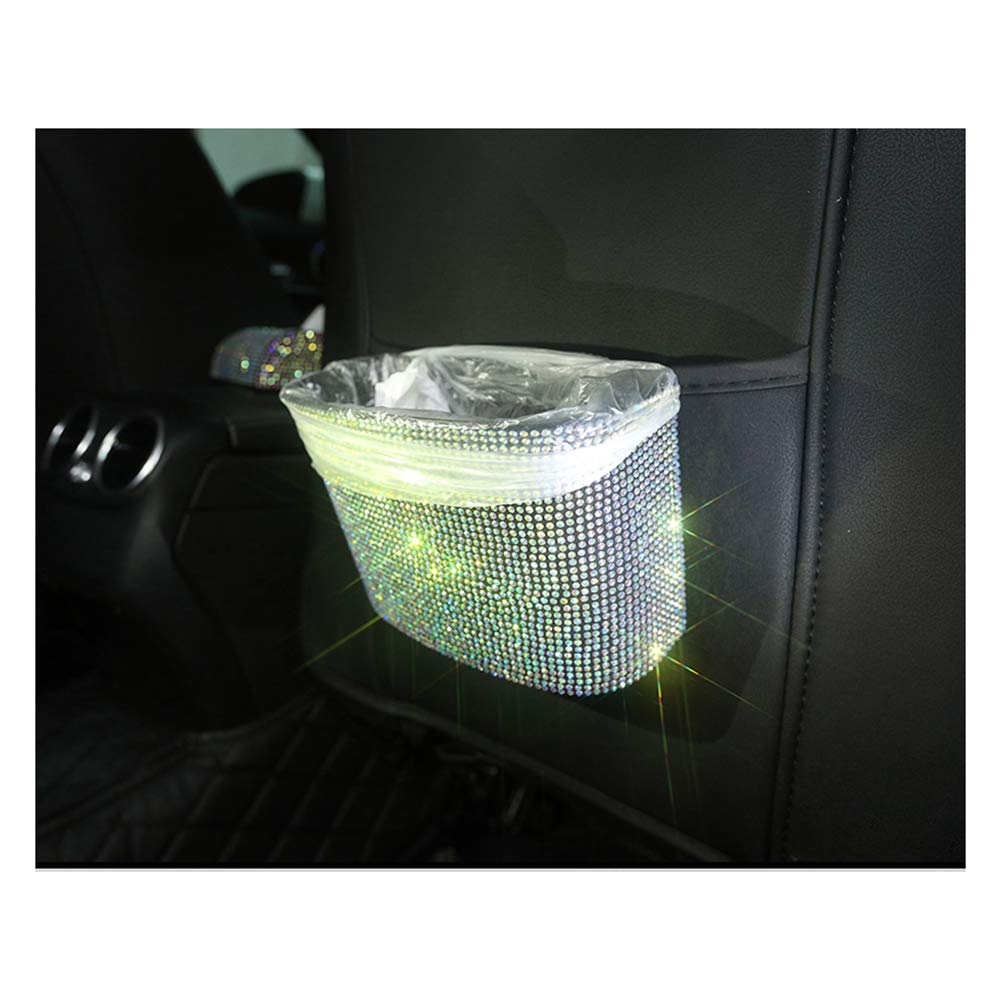 Sparkly Rhinestone Hanging Car Trash Can - Small Plastic Garbage Bin with Glitter for Car, SUV, Truck - Perfect for Road Trips, Commuting & Travel Accessories