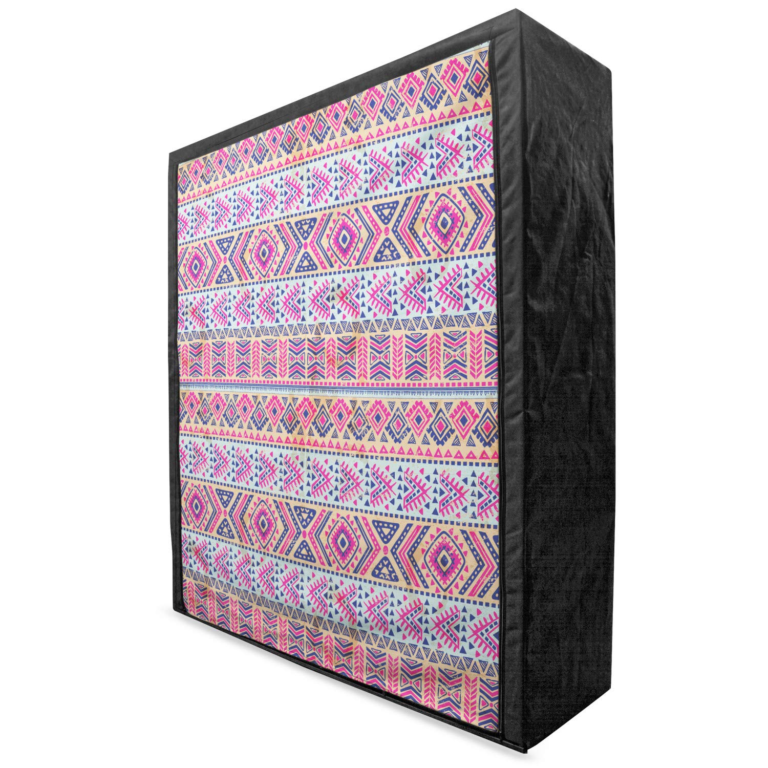 Ambesonne Tribal Portable Fabric Wardrobe - Vintage Spring Pattern Closet Organizer with Shelves, 59 Inch Pale Blue Indigo | Perfect for Bedroom, Closet, Dorm & RV Storage Organization