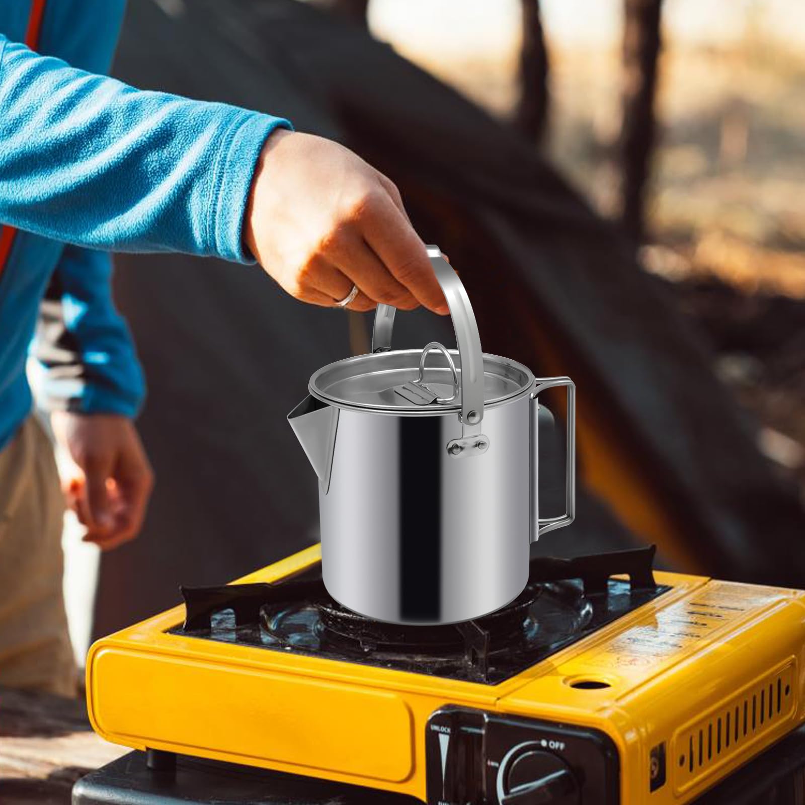 Portable 1.2L Camping Tea Kettle & Coffee Pot - Stainless Steel Outdoor Cooking Pot with Lid & Handle for Backpacking, Hiking, Picnics - Perfect for Boiling Water & Brewing Coffee in the Wilderness