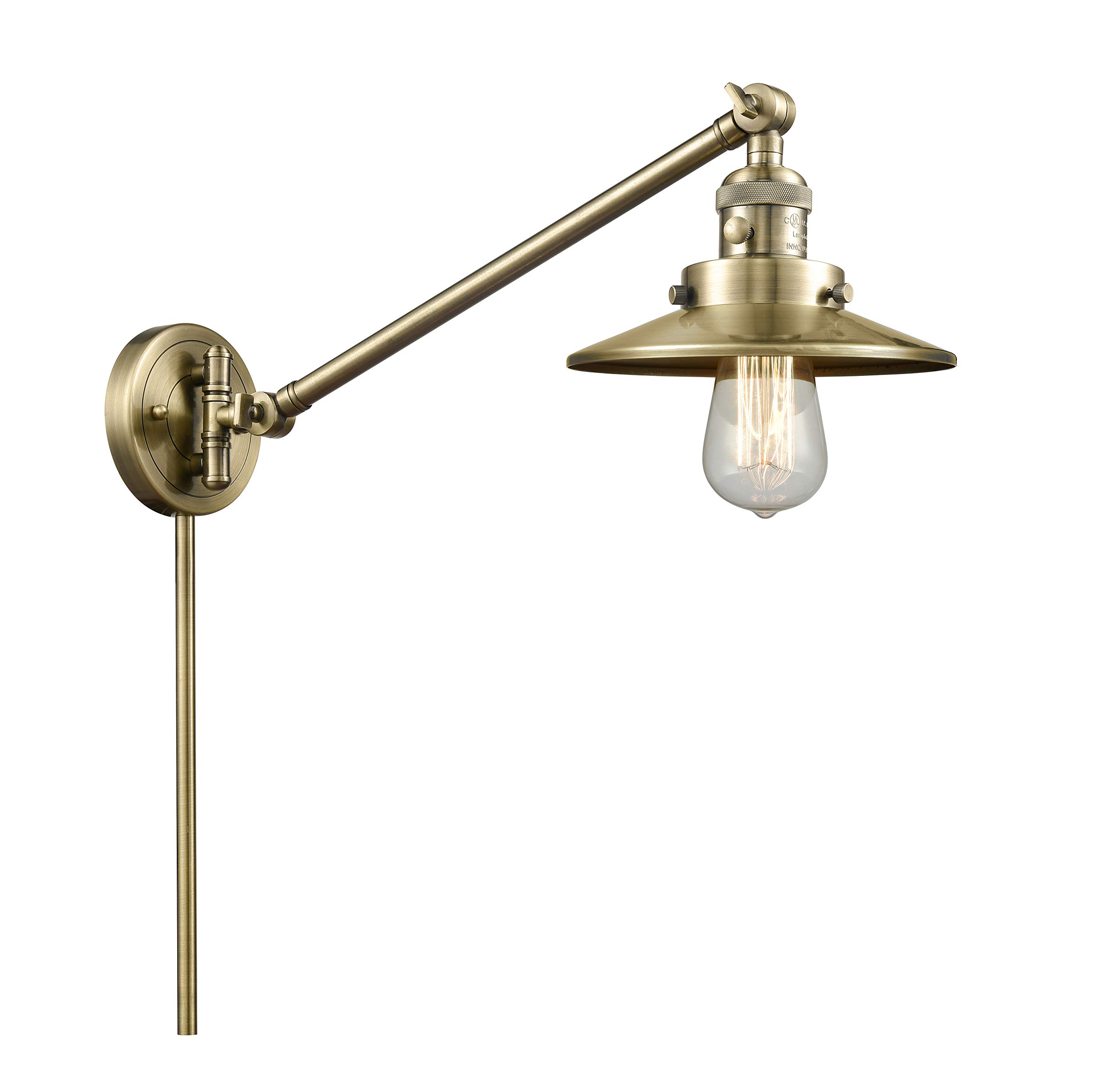 Vintage Dimmable LED Swing Arm Lamp - Antique Brass Finish, 1 Light Adjustable Desk Light for Home Office, Reading Nook & Bedside (Model 237-AB-M4-AB-LED)
