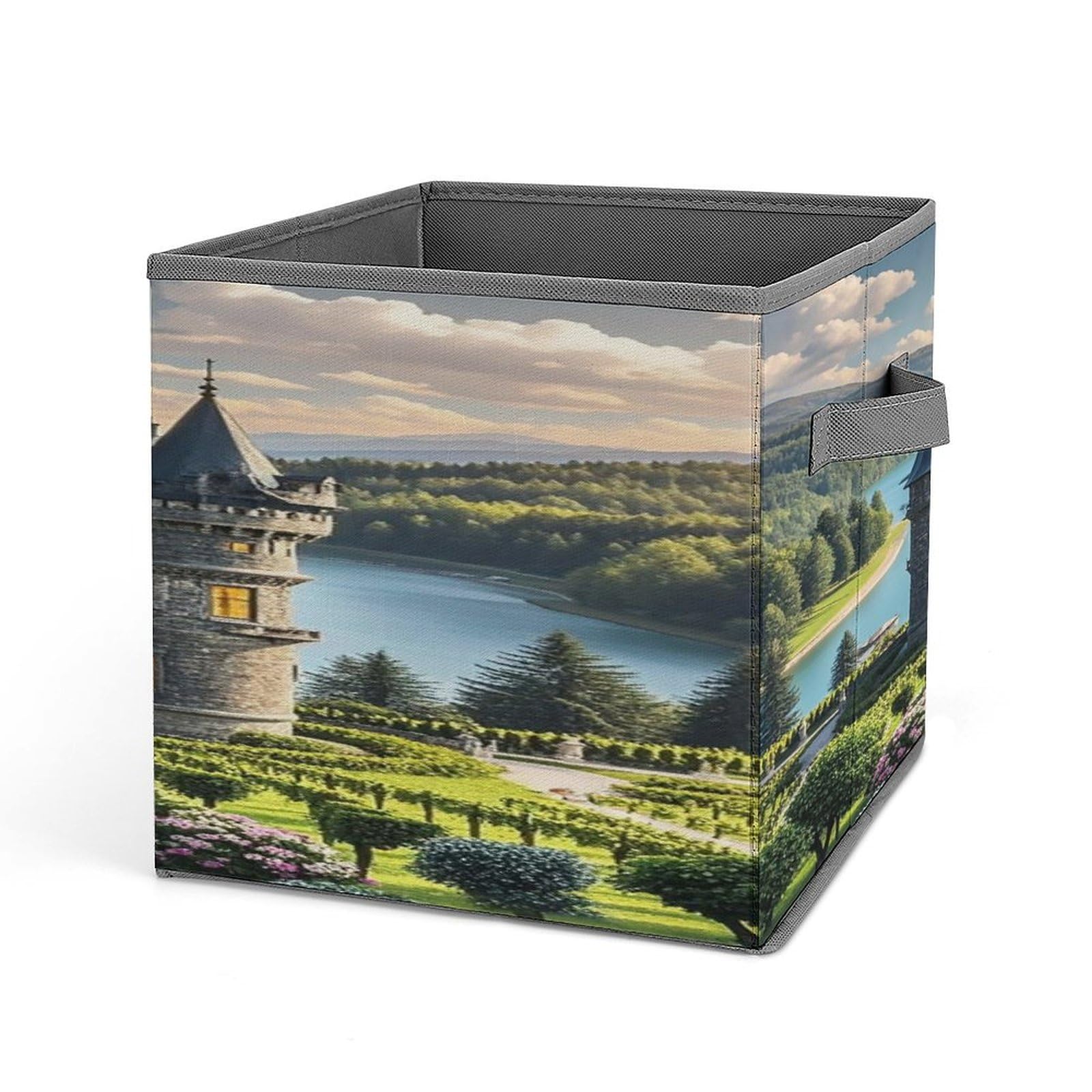 Collapsible Storage Cubes 10.6x10.6 Inches - Foldable Fabric Bins with Handles for Home Organization, Closet, Nursery & Office | Printed Decorative Storage Baskets (Set of 6) - Space Saving Tower Design for Toys, Books & Laundry