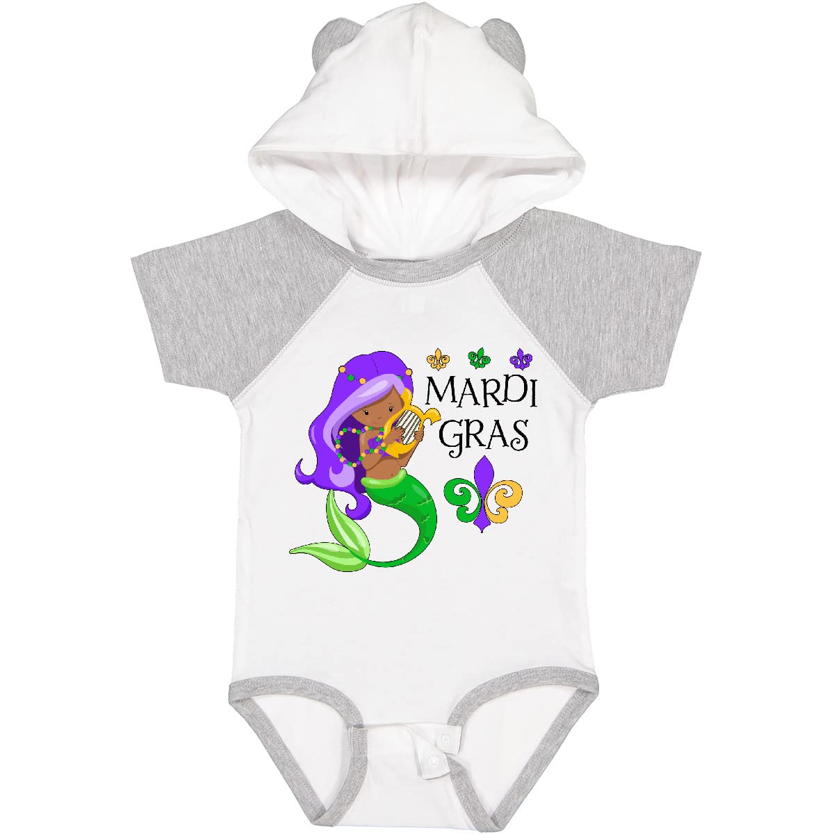 Inktastic Mardi Gras Mermaid with Harp and Beads Baby Bodysuit - Cute Newborn Onesie for Carnival, Baby Shower & Festive Occasions