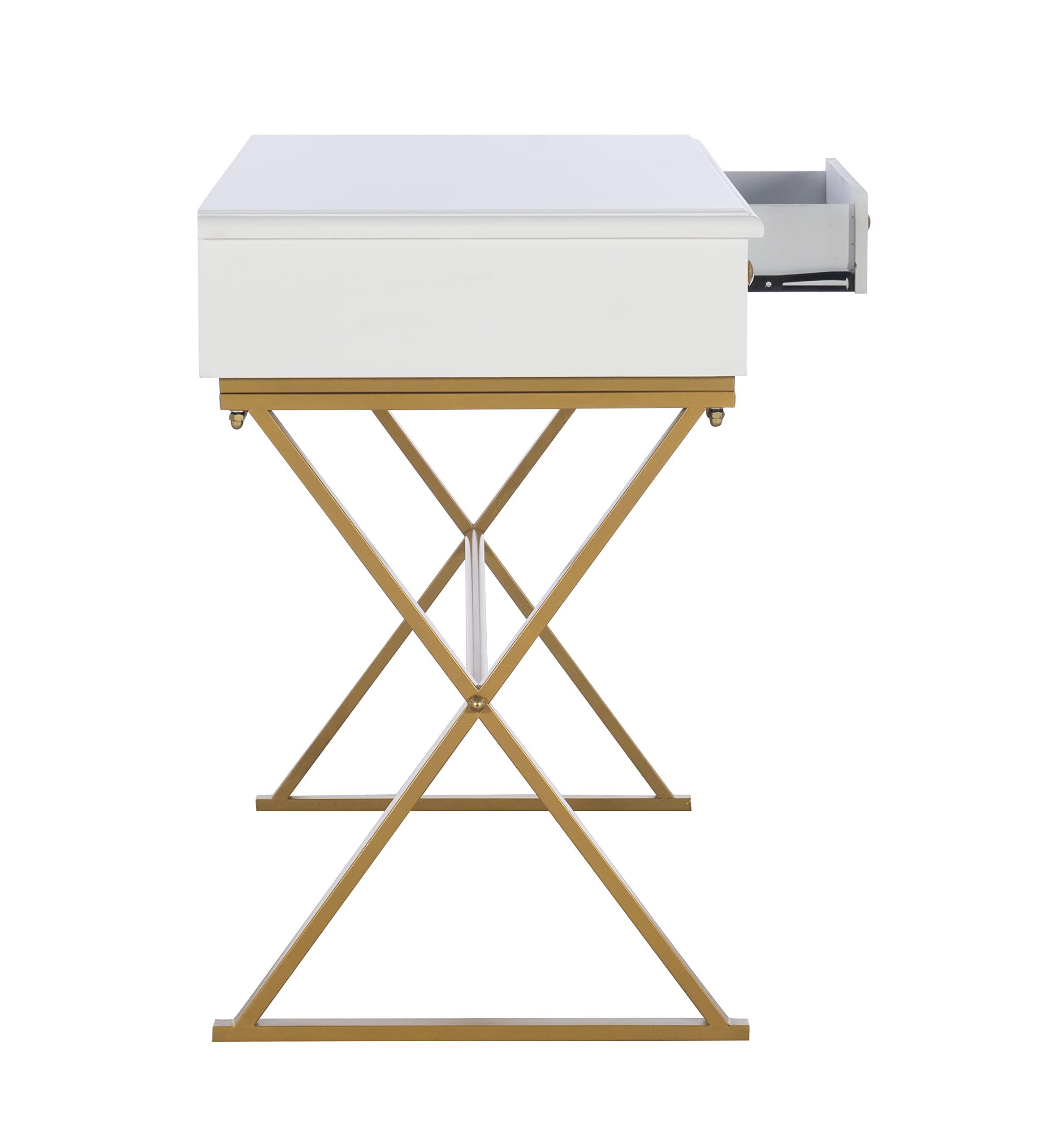 Linon Harli White Two-Drawer Campaign Desk - Compact Home Office Writing Table with Storage | Perfect for Small Spaces, Dorm Rooms & Workstations