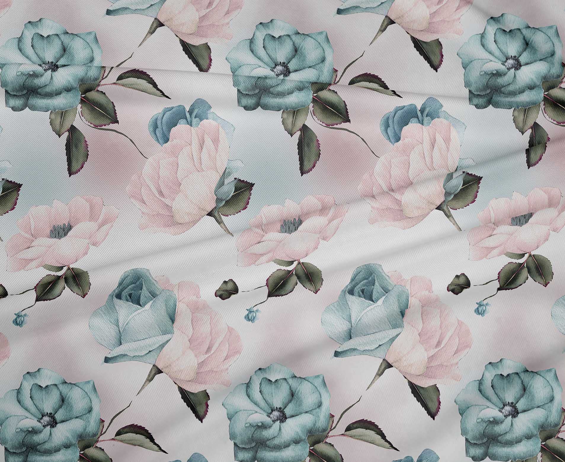oneOone Polyester Spandex Floral Print Fabric - Light Pink Stretchy DIY Sewing Material (56