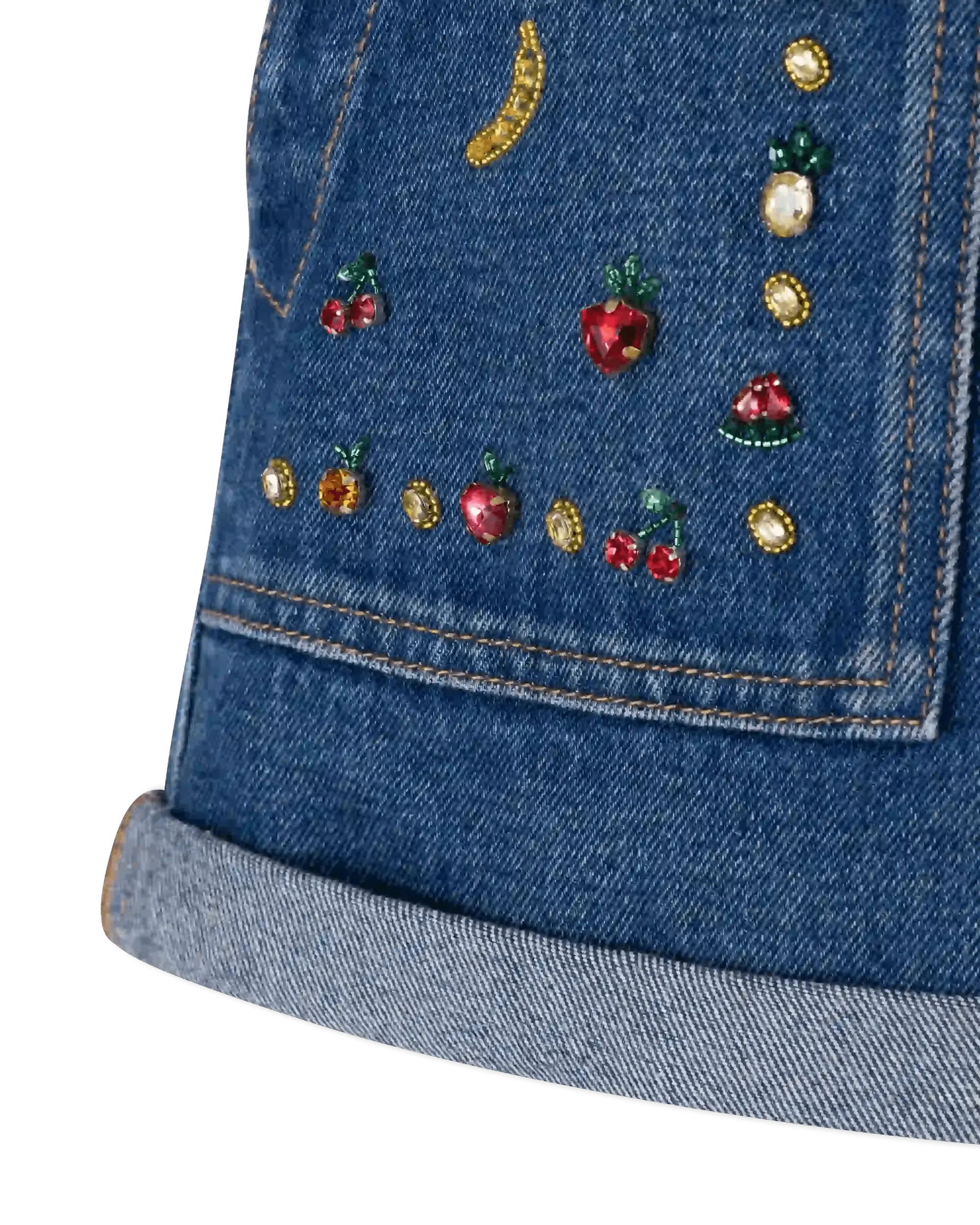 Stylish Fruit Embellished Denim Shorts for Women - Trendy Summer Fashion with Cute Fruit Prints - Perfect for Beach Outings, Music Festivals & Casual Streetwear