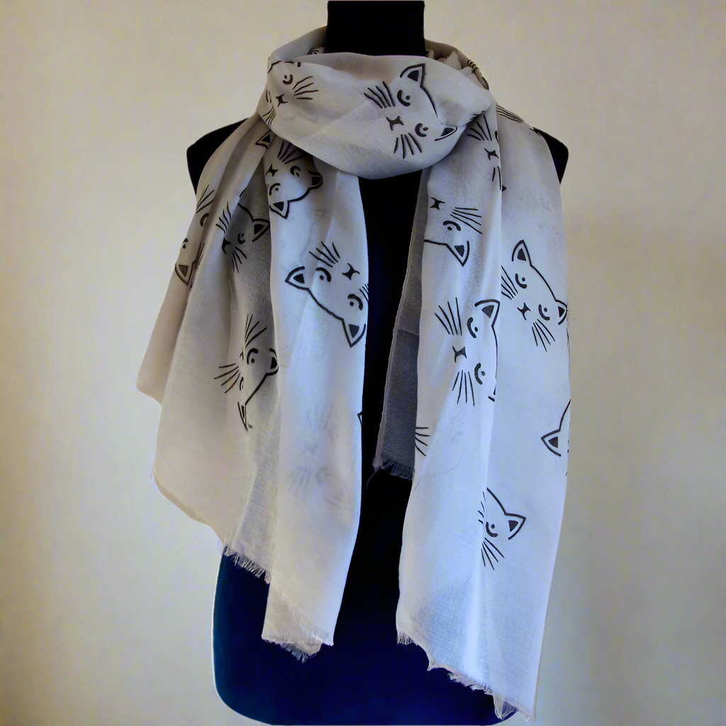 Stylish Grey and Black Cat Face Scarf - Soft Winter Fashion Accessory for Women & Men - Perfect for Cold Weather, Cosplay, and Cat Lovers