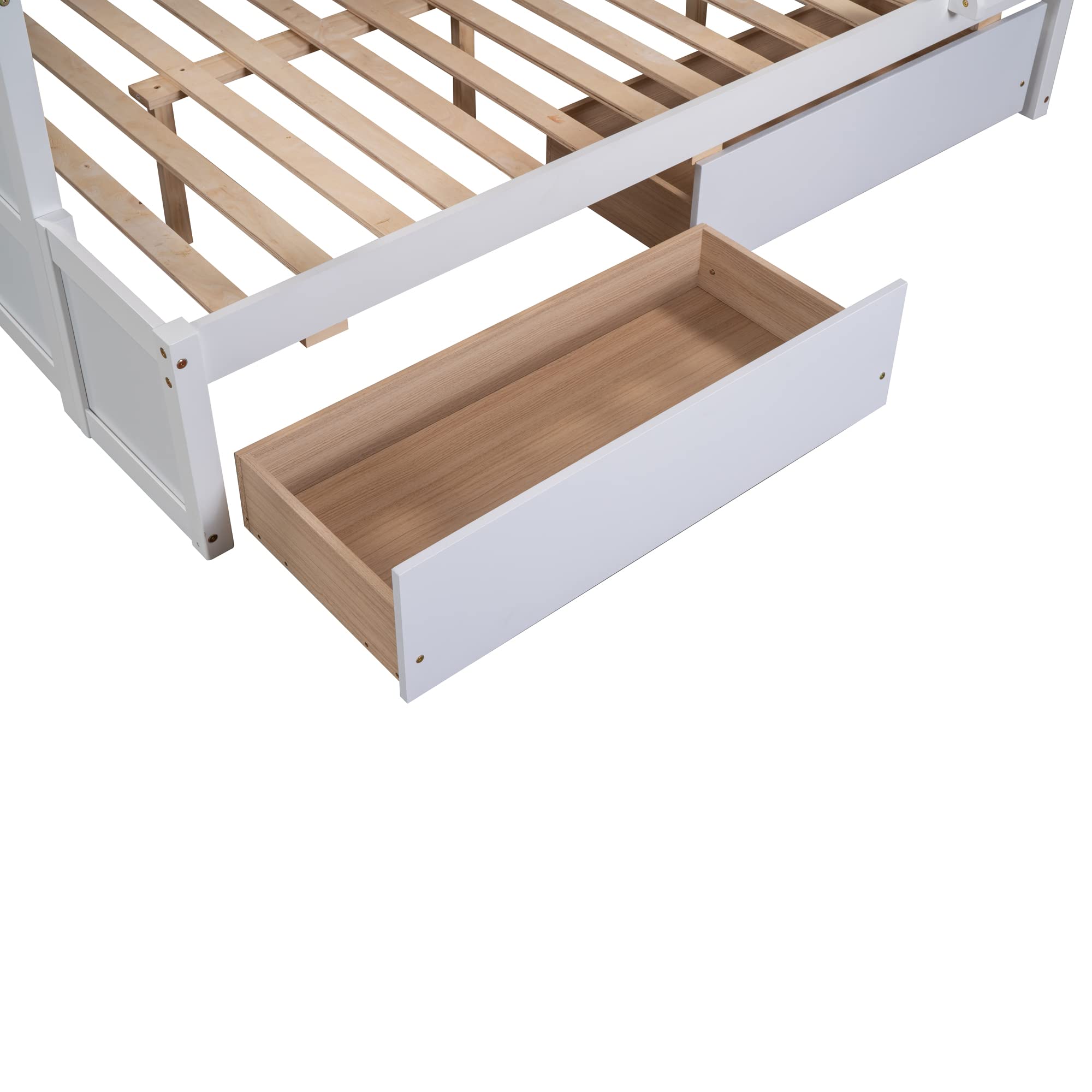Twin Over Full Bunk Bed with Storage - Solid Wood Frame - Safety Guardrail & Ladder - Convertible to 2 Beds - Perfect for Kids & Teens Rooms