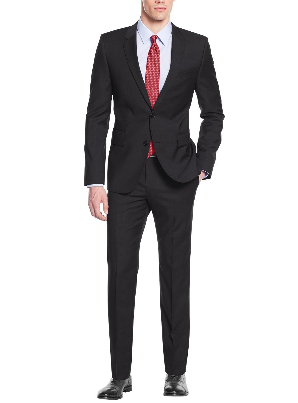 Nicoletti Men's Modern Fit Two-Button Suit Set with Functional Buttonholes - Perfect for Business Meetings, Weddings & Formal Events