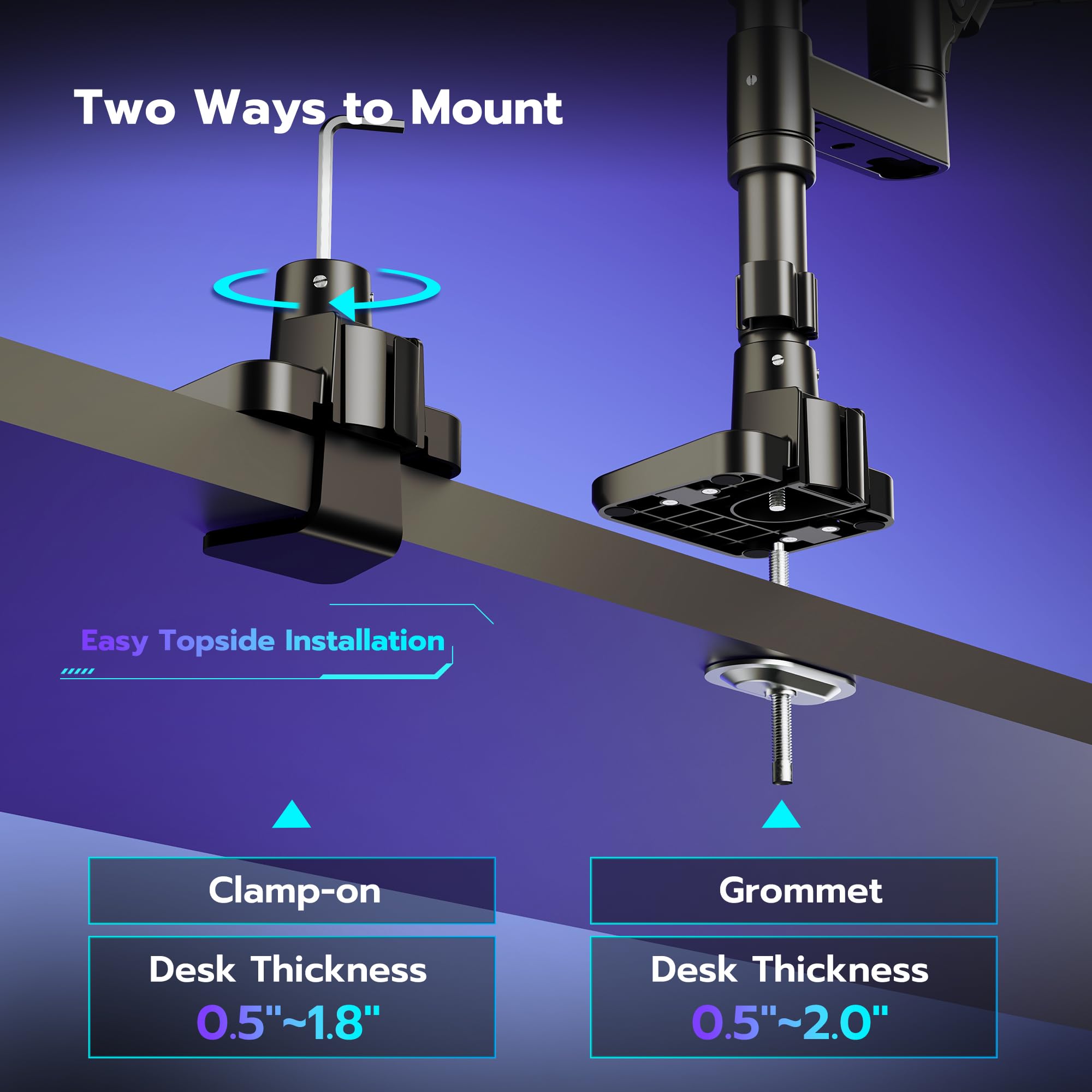 ARES WING Dual Monitor Arm Desk Mount - Heavy Duty Gas Spring Stand for 17 to 49 Inch Ultrawide Screens (Up to 44 lbs) - Vertical Stacking Full Motion VESA 75x75/100x100 Mount - Black - Perfect for Home Office, Gaming Setup & Workspace Ergonomics
