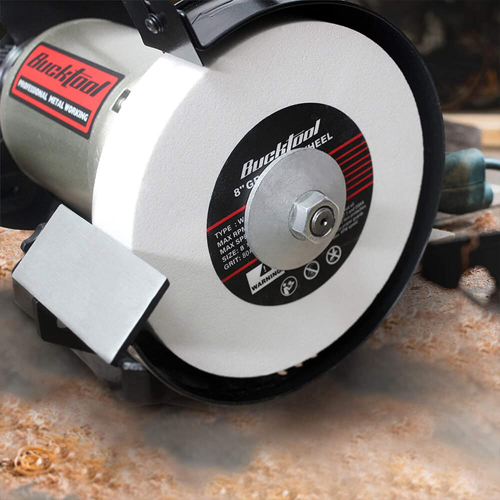 BUCKTOOL 8-Inch White Aluminum Oxide Grinding Wheel 80-120 Grit for Metal Polishing, Sharpening & Woodworking - Perfect for DIY Projects & Professional Workshops