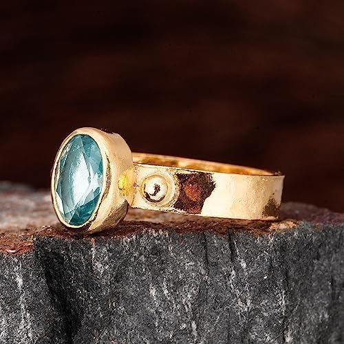 Elegant Blue Topaz Ring for Women - 925 Sterling Silver Oval Cut Gold Plated Gemstone Jewelry - Perfect for Engagement, Anniversary & Special Occasions