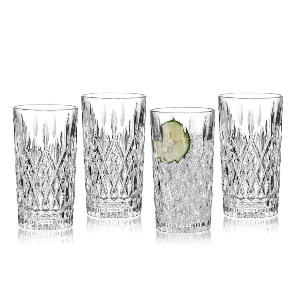 Premium Harding Set of 4 Collins Tumbler Glasses - 14oz Crystal Clear Drinking Glasses for Cocktails, Iced Tea & Juice - Perfect for Home Bars, Restaurants & Parties