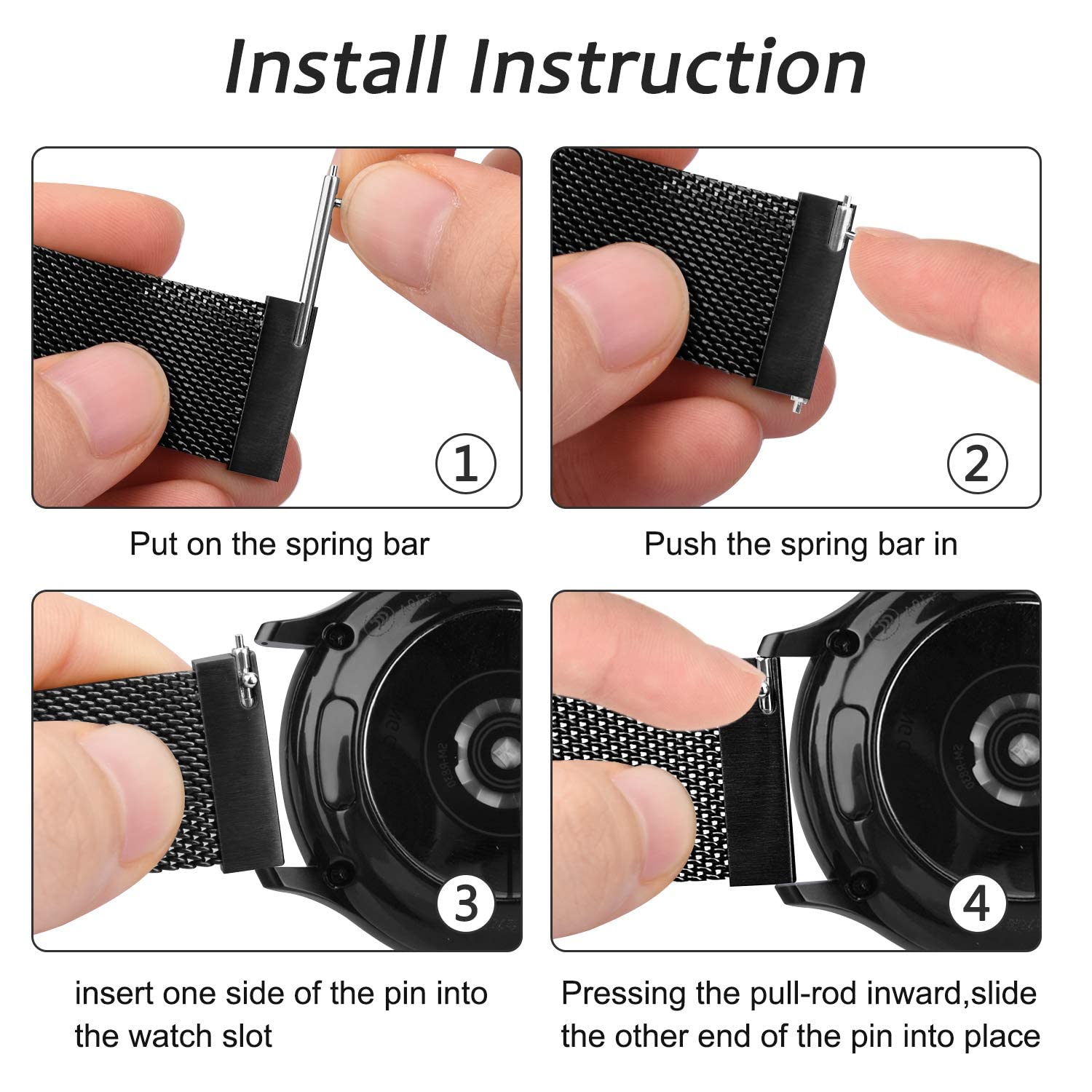 Premium Stainless Steel Mesh Watch Band 20mm 22mm - Quick Release Replacement Strap for Men & Women - Durable Metal Watch Strap for Apple Watch, Samsung, Fitbit & Smartwatches (Black, 20mm) - Perfect for Work, Gym & Everyday Wear