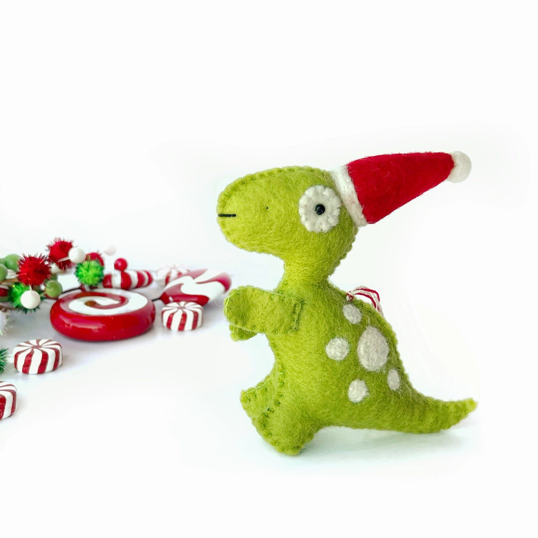 Green T-Rex Felt Dinosaur Christmas Tree Ornament - Handmade Holiday Decor for Xmas Tree, Gift, Party & Home Decoration