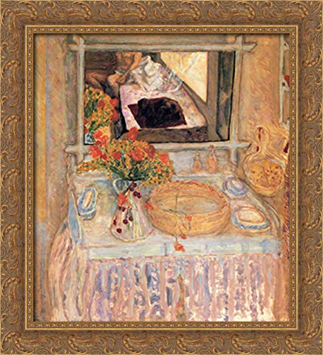 Pierre Bonnard Gold Ornate Wood Framed Canvas Art - 20x22 Floral Toilet Painting with Red & Yellow Bouquet | Vintage Bathroom Wall Decor, Home Office Artwork