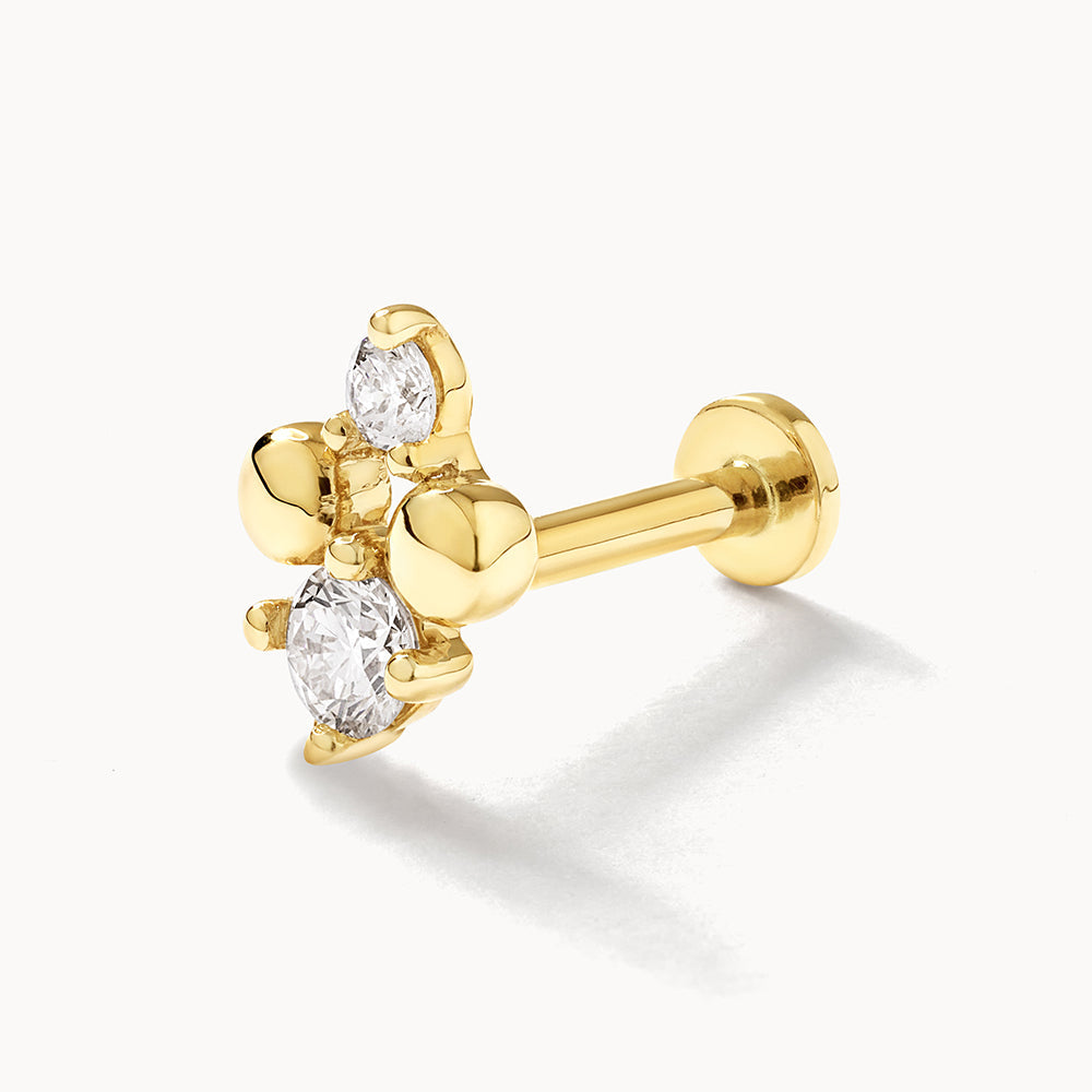10k Gold Diamond and Ball Quartet Helix Single Stud Earrings – Elegant Body Jewelry for Cartilage, Tragus, or Helix Piercing – Perfect for Parties, Weddings, and Everyday Wear