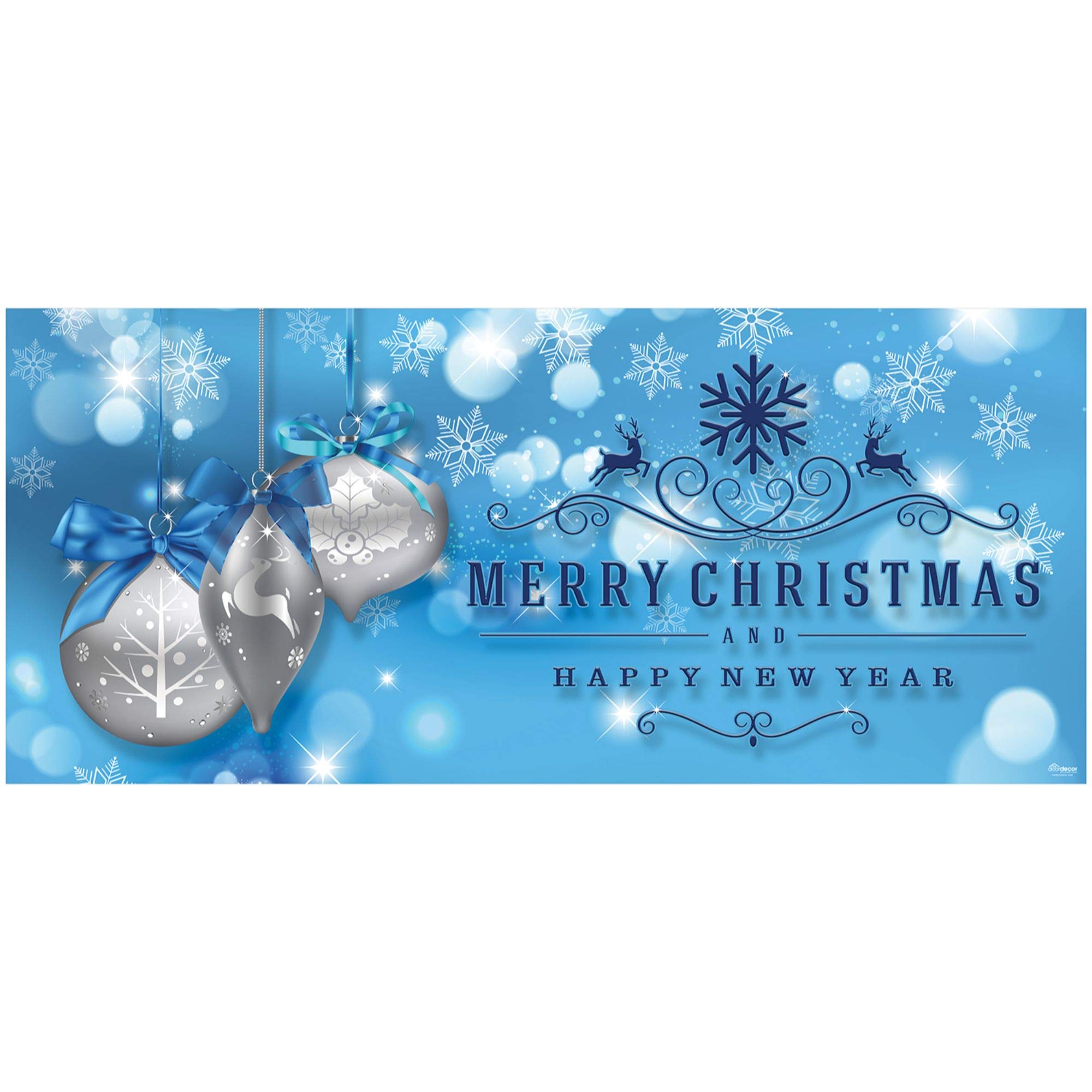 7' x 16' Blue and Gray Merry Christmas Happy New Year Outdoor Double Car Garage Door Banner - Perfect for Holiday Home Decor, Christmas Party Backdrop & Festive Neighborhood Decoration