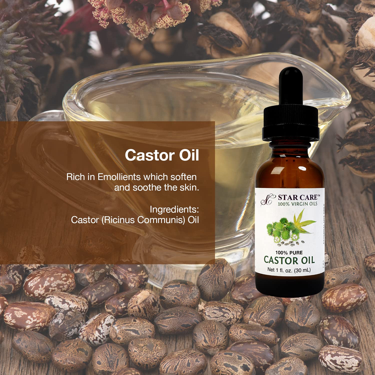 100% Pure Castor Oil for Hair Growth, Skin Care & Eyelashes - Natural Cold Pressed & Hexane Free - Perfect for DIY Beauty, Massage & Aromatherapy