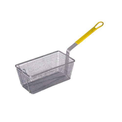 Commercial Deep Fryer Basket 16.75x8.38x6 Inch - Yellow Coated Handle for Restaurants & Home Kitchens - Perfect for Frying Chicken, Fish, and French Fries