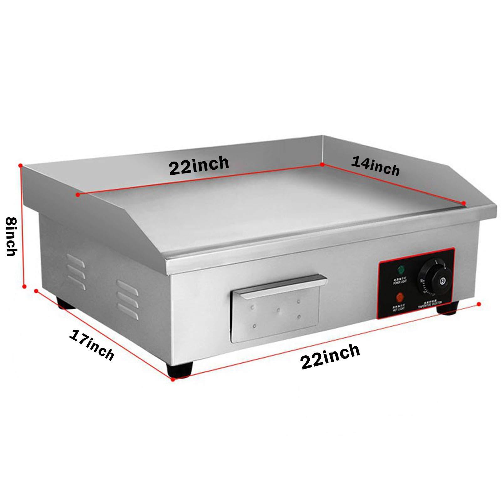 Allyaduo 110V 3000W 22-Inch Commercial Electric Griddle Flat Top Grill with Adjustable Thermostat - Stainless Steel Countertop Grill for Restaurant, Kitchen, BBQ & Pancake Breakfast - Perfect for Diners, Food Trucks & Outdoor Cooking