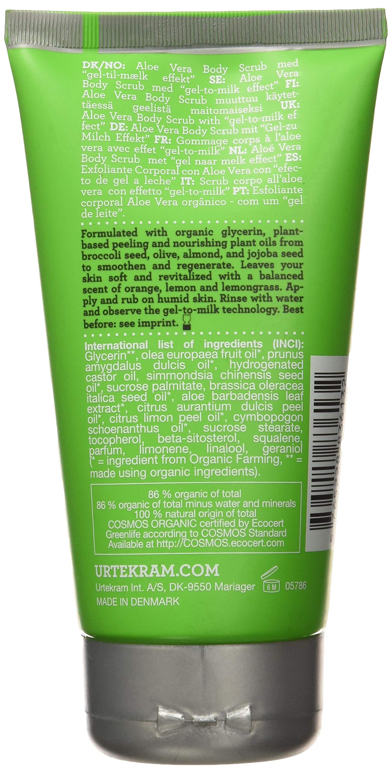 Organic Aloe Vera Body Scrub by Urtekram - Exfoliating & Hydrating for Smooth Skin - Perfect for Dry Skin & Post-Sun Care