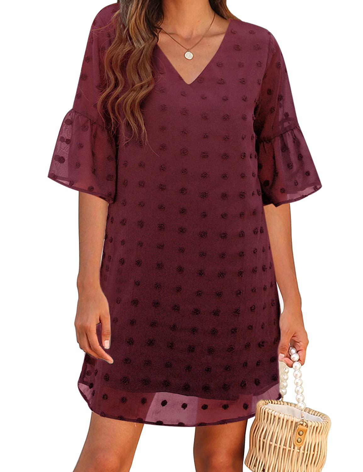 Blooming Jelly Women's White Chiffon Mini Dress - Short Sleeve V-Neck Ruffle Sundress for Summer, Beach & Casual Outings | Flowy Shift Dress for Date Night & Vacations