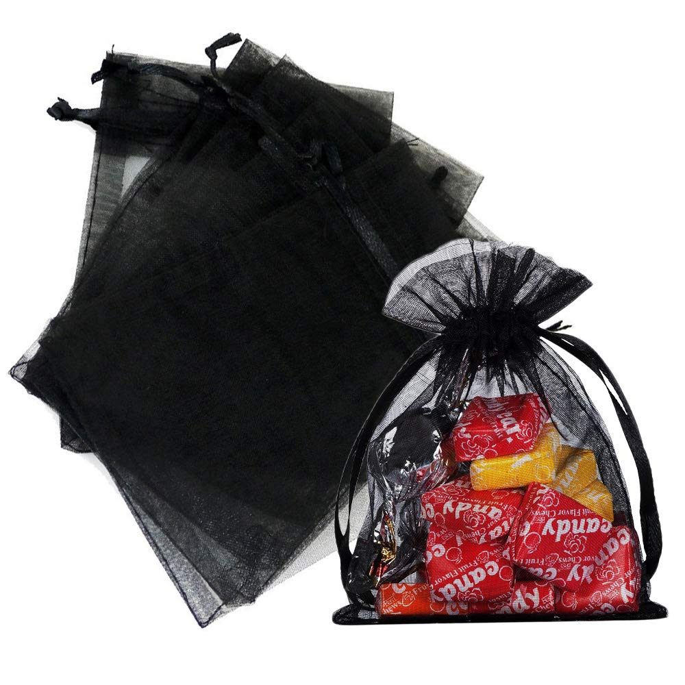 Stratalife 4x6 Inch Black Organza Drawstring Bags - 100PCS Jewelry Gift Pouches for Wedding Favors, Party Decorations & Candy Packaging | Premium Mesh Bags for Jewelry Storage, Bridal Shower Gifts & Small Item Organization