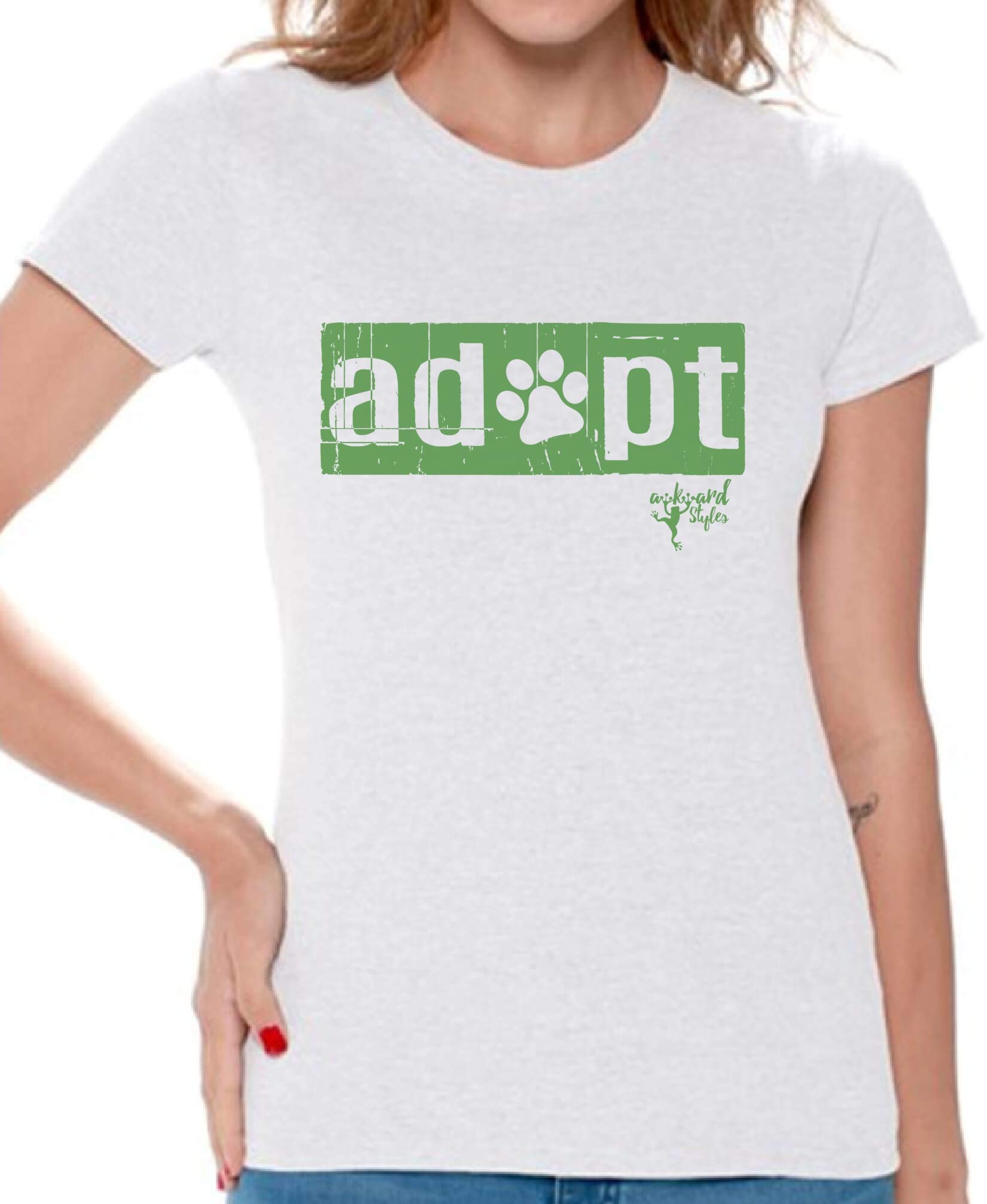 Awkwardstyles Women's Adopt Don't Shop T-Shirt - Cute Dog Lover Gift Tee with Free Bookmark - Perfect for Animal Rescue Supporters & Pet Adoption Awareness Events