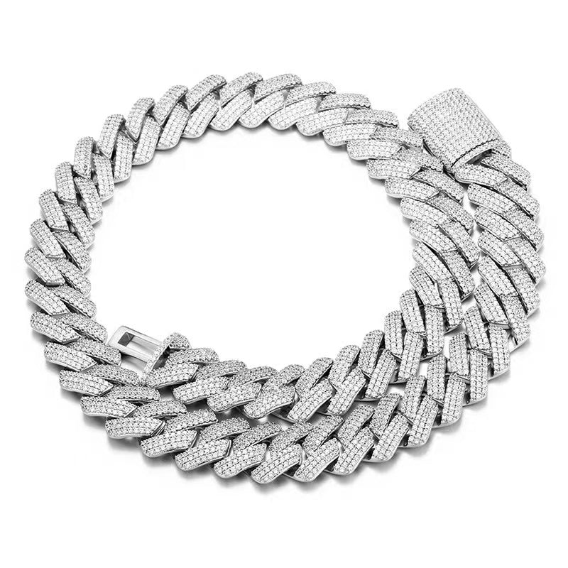 24K Silver Plated VVS Moissanite Cuban Link Chain Necklace for Men - Iced Out Hip Hop Jewelry - Perfect for Parties, Gifts & Everyday Luxury Wear