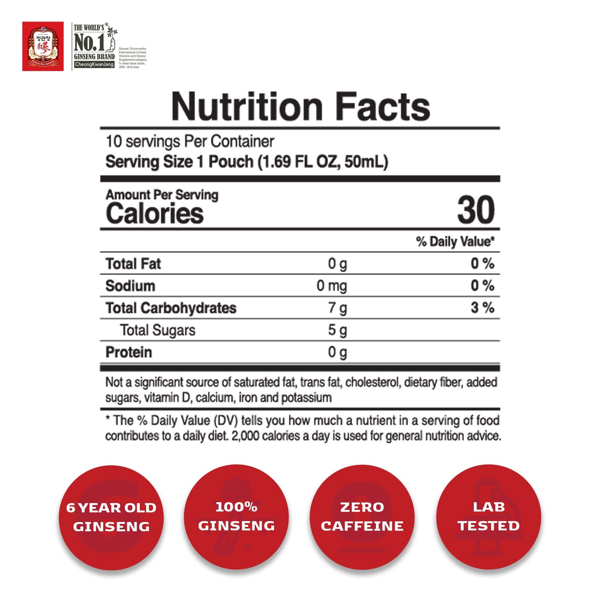 CheongKwanJang Korean Red Ginseng Energy Drink with Ginger, Goji Berry & Cinnamon | Herbal Tea for Pre-Workout Boost, Productivity & Circulation | 60 Pouches | Great for Office, Gym & Study Sessions