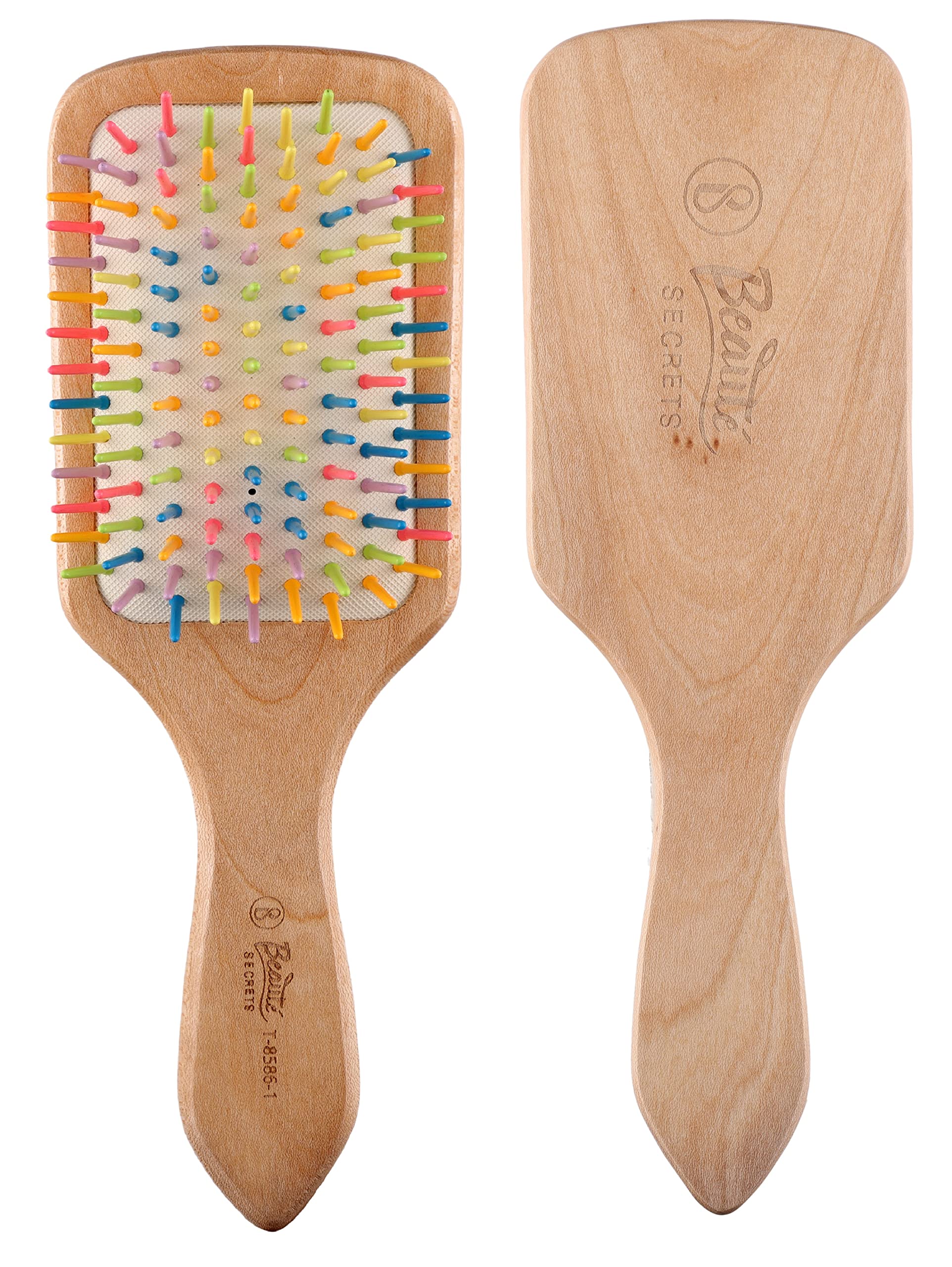Beauté Secrets Wooden Paddle Hair Brush - Natural Bamboo Hair Brush with Rainbow Tips for Women & Men - Eco-Friendly Large Hairbrush for Thick, Curly, Wavy & Long Hair - Reduces Hair Loss & Frizz - Perfect for Daily Styling, Salon Use & Travel