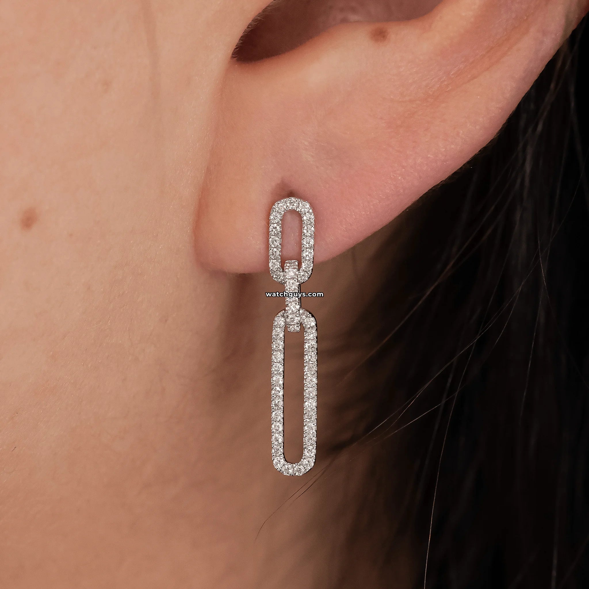 18k White Gold Paperclip Diamond Drop Earrings - Elegant Dangle Earrings for Women, Perfect for Weddings, Parties & Special Occasions