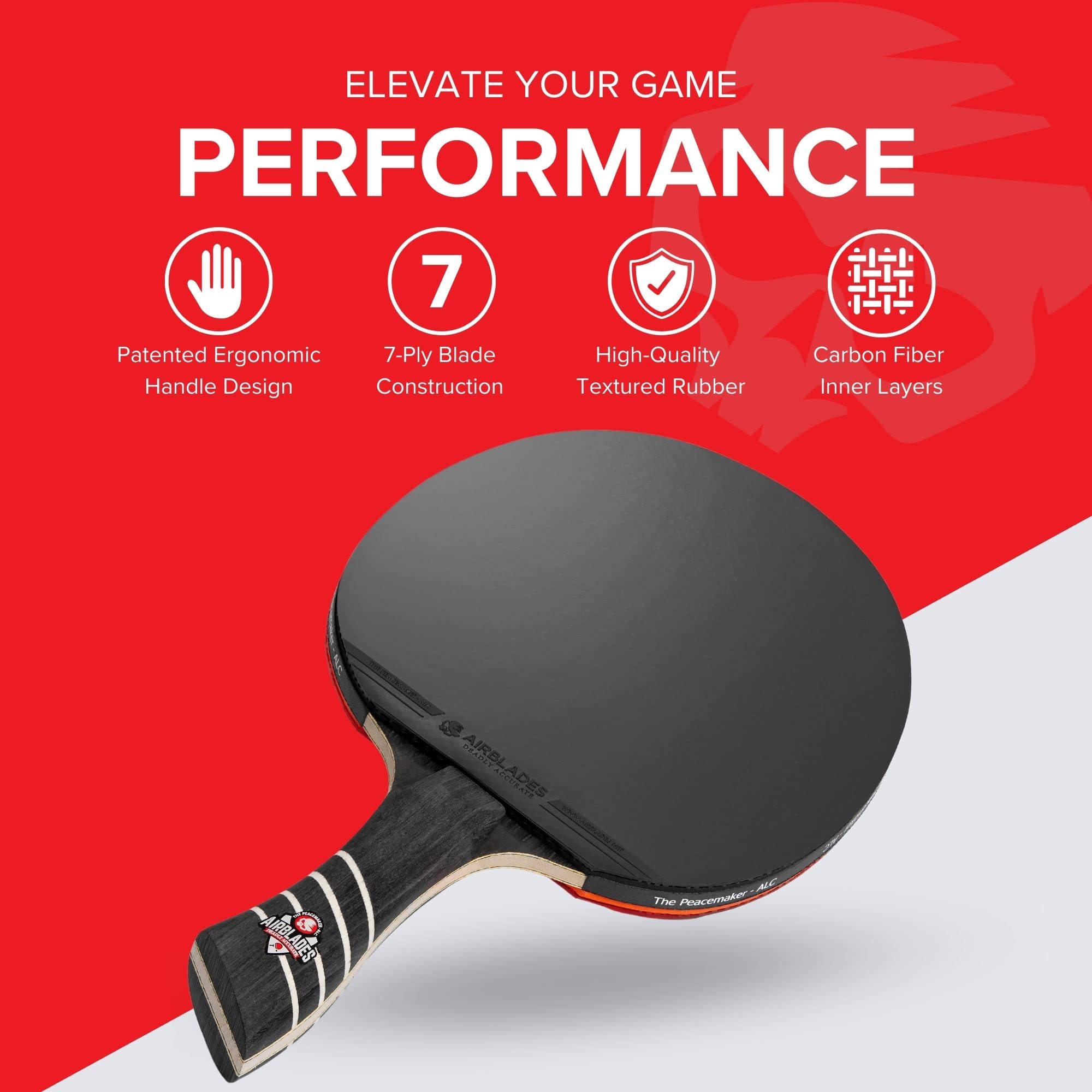 Professional Carbon Fiber Ping Pong Paddle - The Peace Maker ALC Table Tennis Racket for Maximum Spin & Control (Boys Blue) | Perfect for Beginners to Advanced Players | Includes Hard Carry Case & Ergonomic Handle | Ideal for Home, Club & Tournament Play