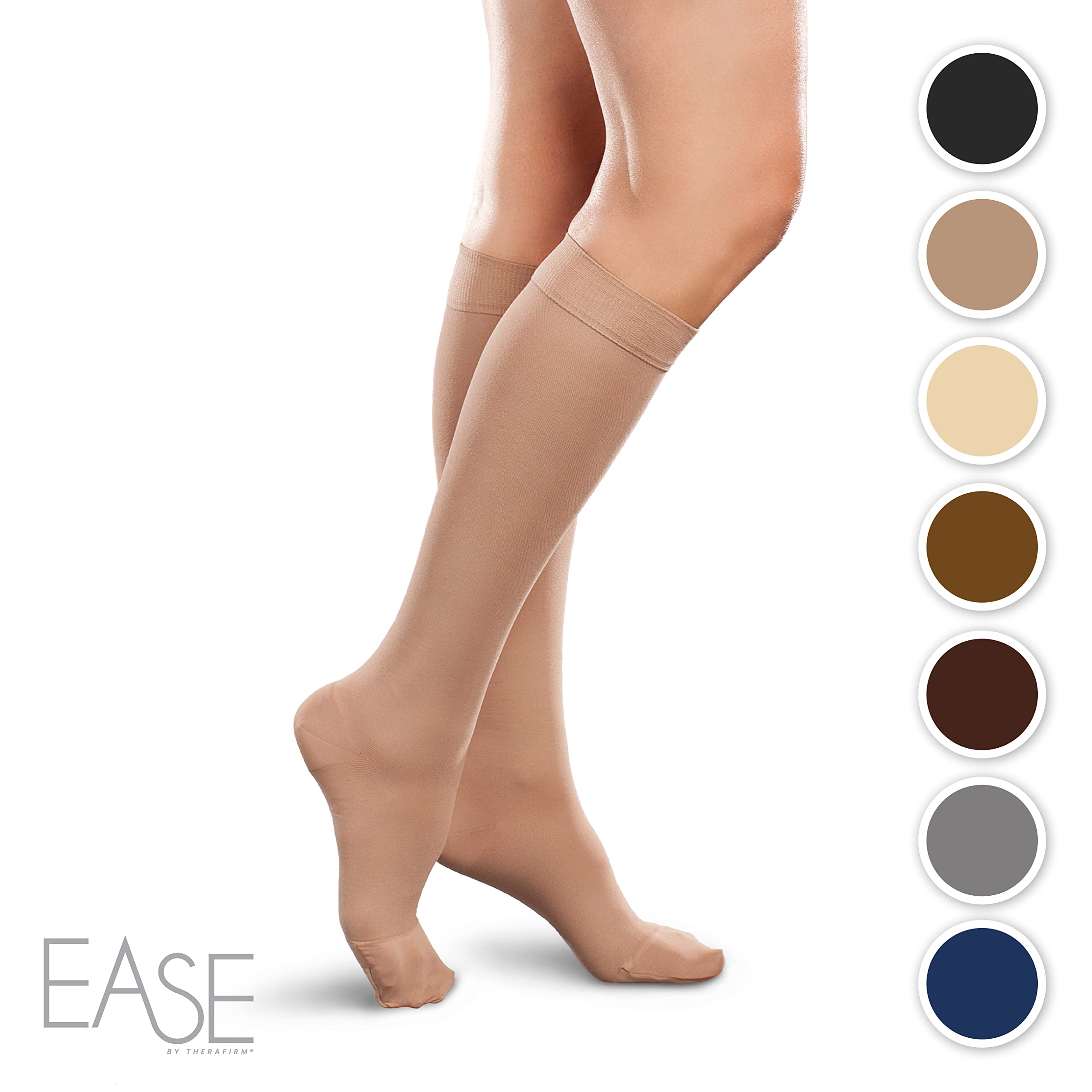 Ease Opaque Women's Knee High Support Stockings - Mild 15-20mmHg Graduated Compression Nylons for Circulation & Swelling Relief - Perfect for Travel, Work & Everyday Comfort (Petite Size)