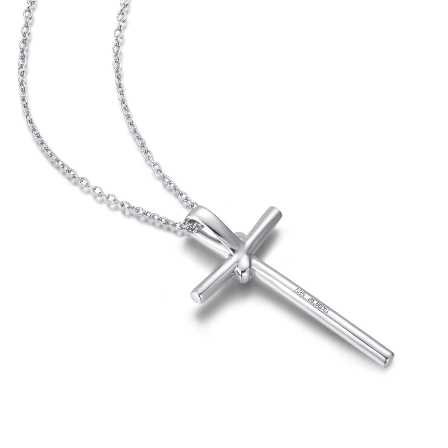 14K White Gold Diamond Cross Necklace for Women - Elegant Gift for Mom, Wife, Her