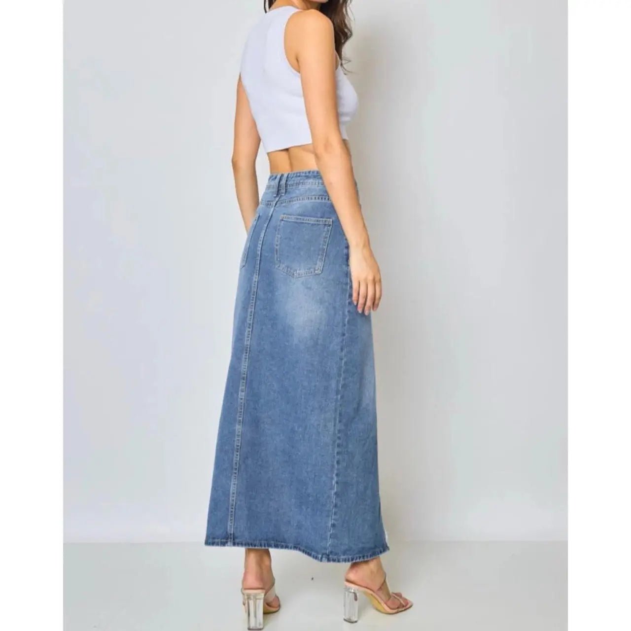 Clarisse Long Denim Skirt for Women - High Waist A-Line Maxi Skirt with Pockets - Perfect for Casual Outings, Beach Wear, and Boho Fashion
