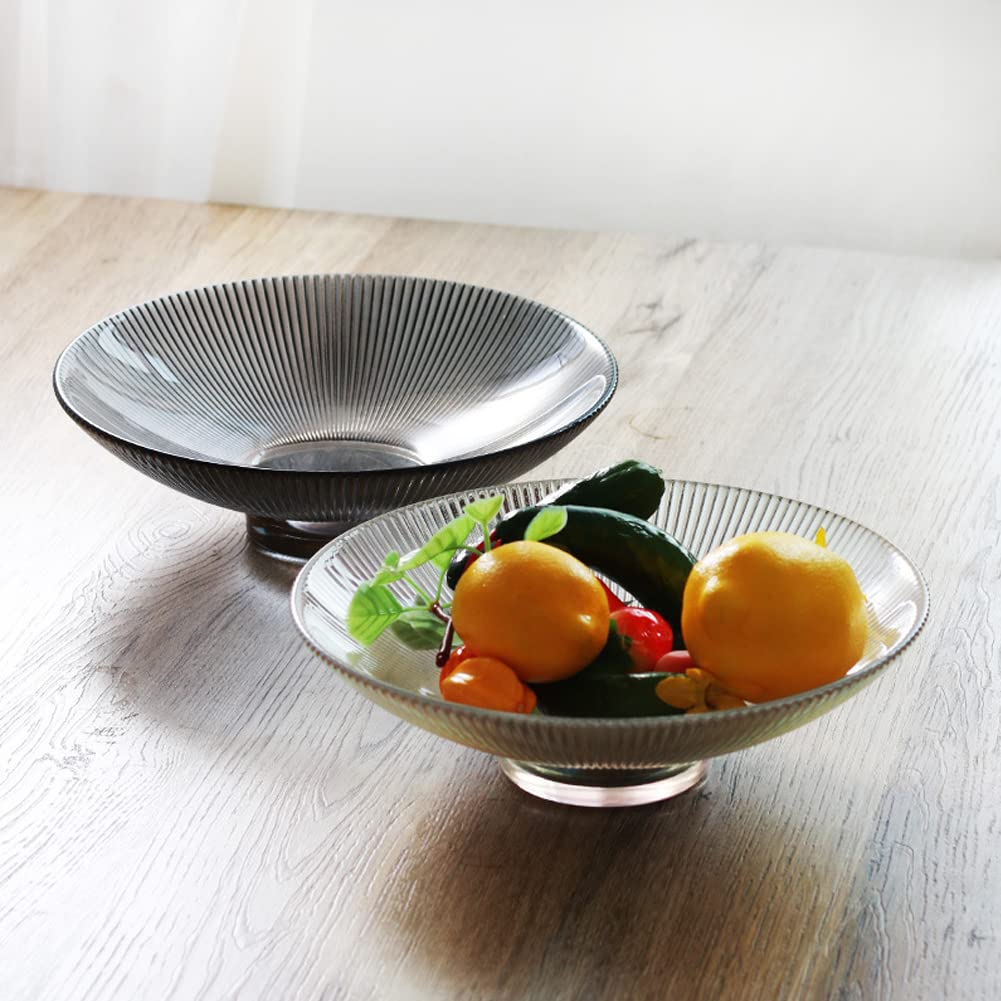 Clear Glass Footed Round Pedestal Bowl - 9.6 Inch Decorative Serving Dish for Fruits, Desserts, Nuts | Elegant Kitchen Counter & Table Centerpiece | Perfect for Parties, Weddings & Home Decor