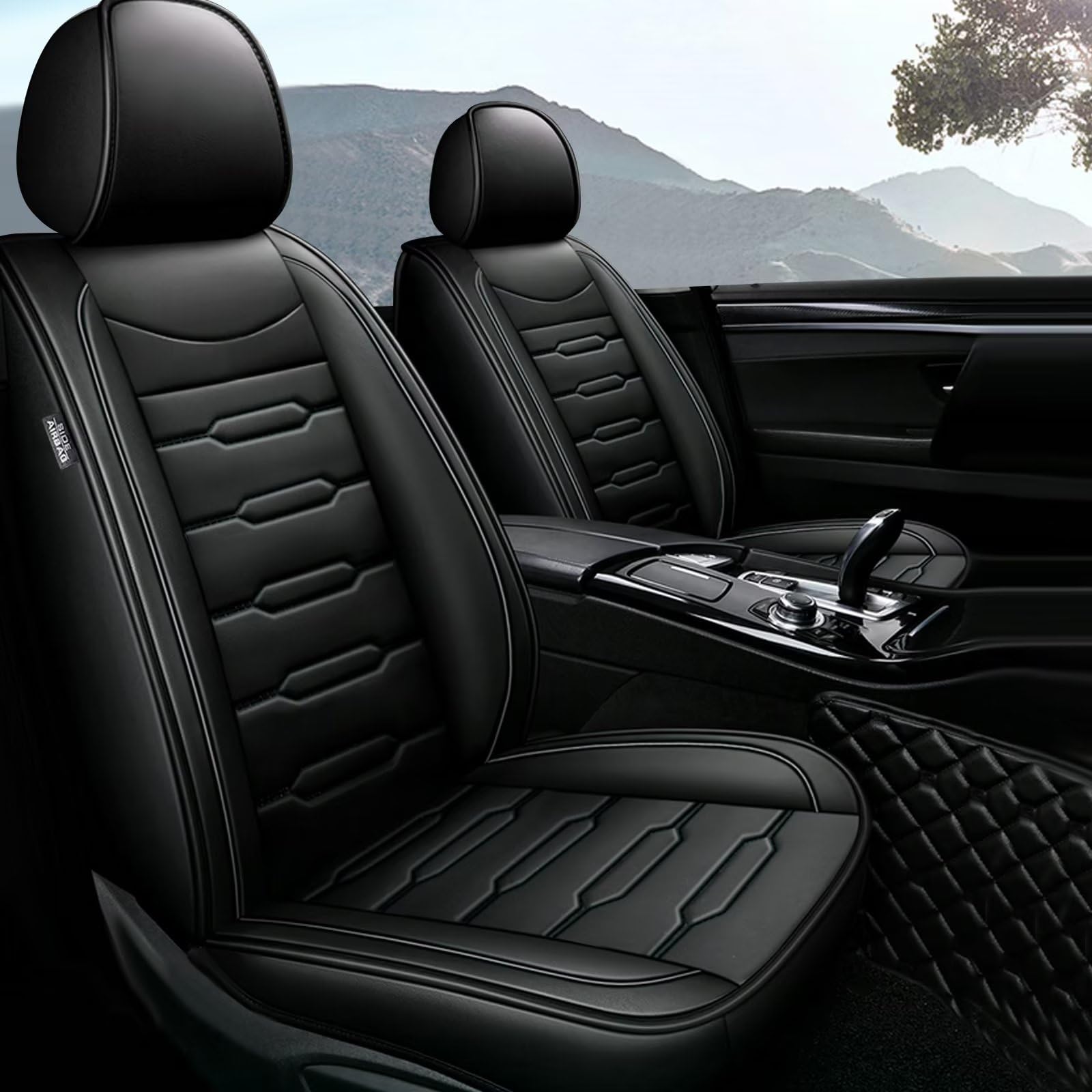 Premium Faux Leather Car Seat Covers for Volkswagen Atlas 2018-2025 - Custom Fit Front & Rear Seat Protectors with Airbag Compatibility (5-Piece Set, Black) - Perfect for Family Road Trips, Daily Commutes & Vehicle Protection
