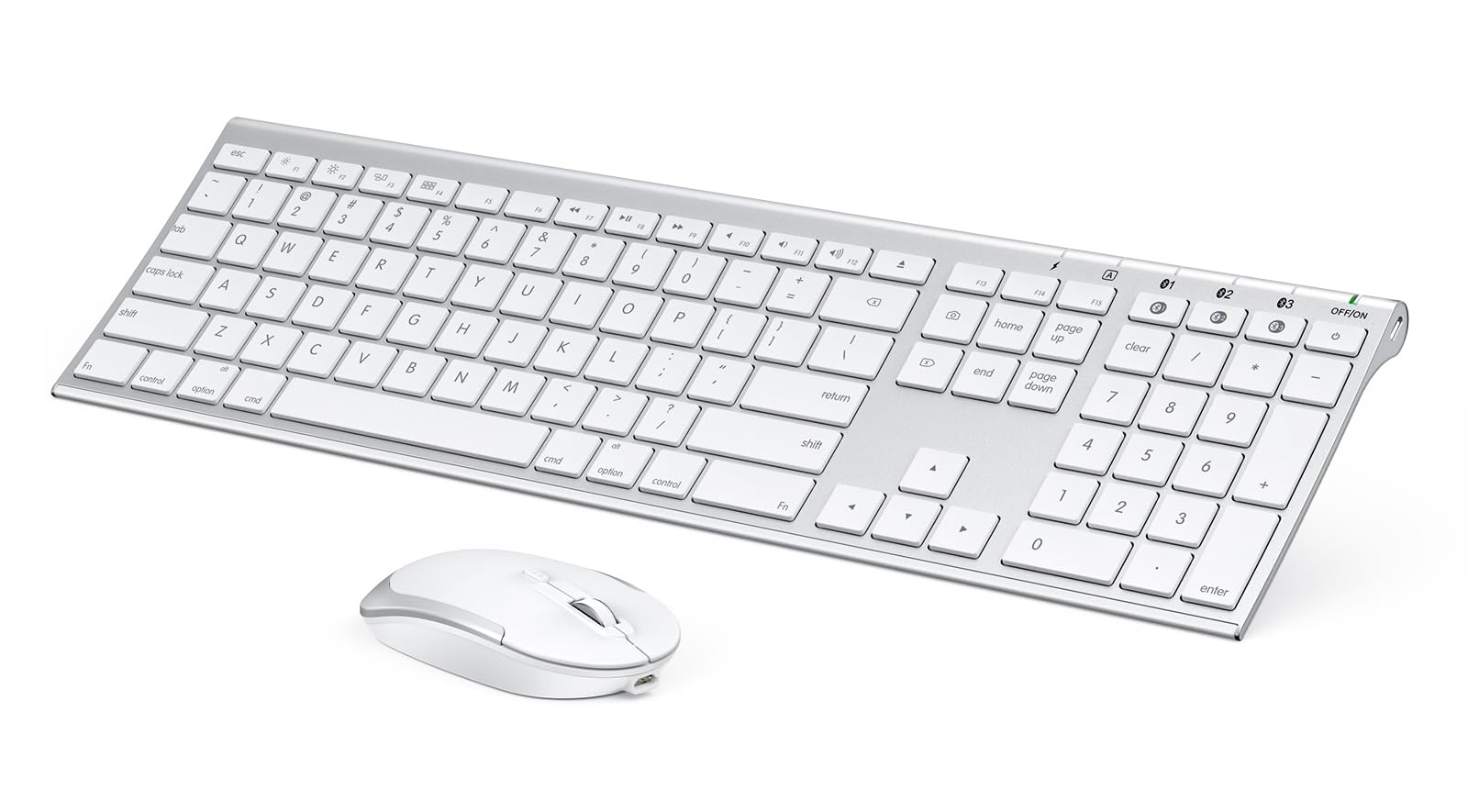 Wireless Bluetooth Keyboard and Mouse Combo for Mac - Ultra Slim, Rechargeable, Multi-Device Full Size Keyboard Mouse Set for MacBook Pro, MacBook Air, iMac, iPad - Perfect for Home Office, Work, and Remote Learning