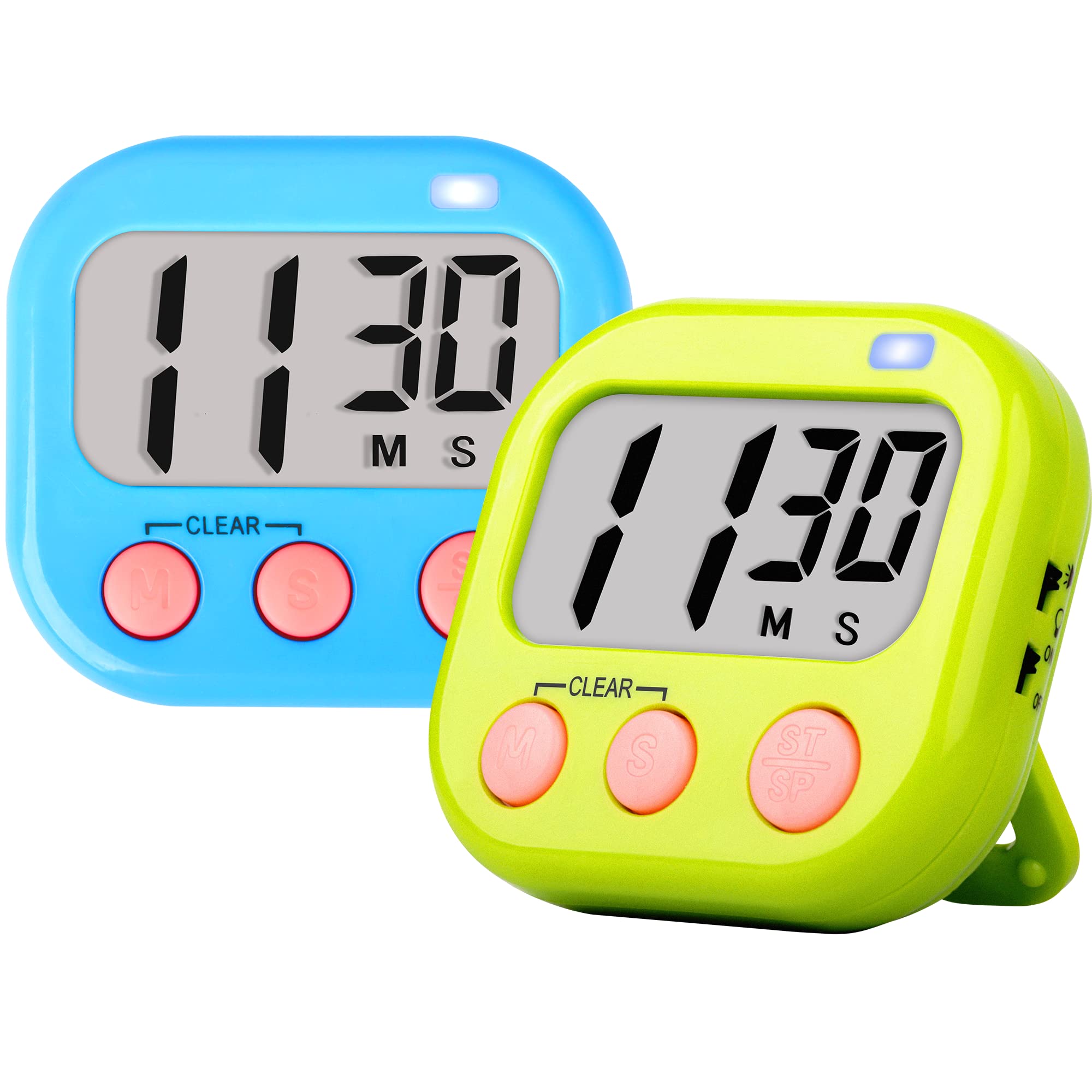 2 Pack Large Magnetic Digital Kitchen Timer for Cooking, Kids & Teachers - Blue & Green | Perfect for Classrooms, Baking, and Time Management