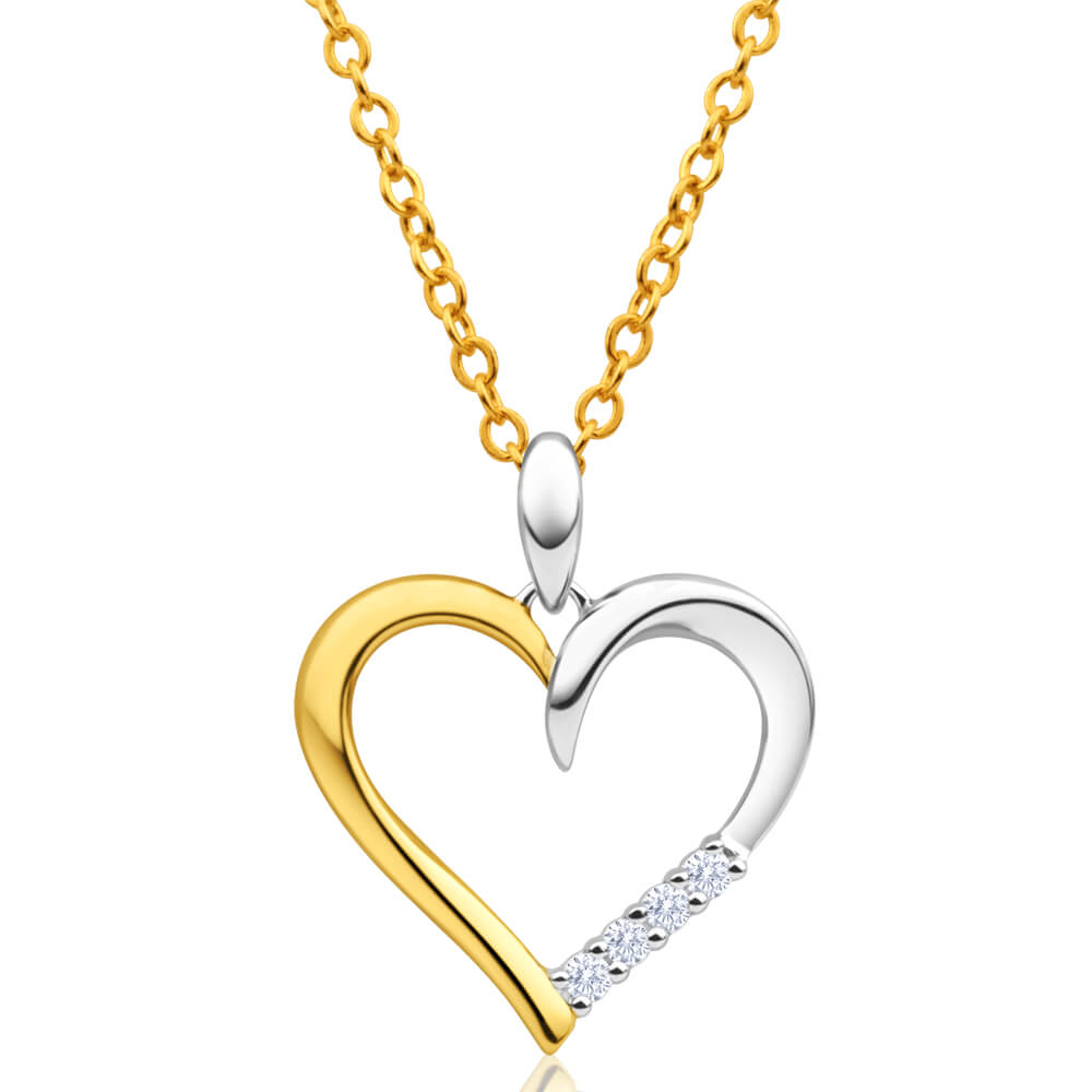 9ct Yellow Gold & White Gold Diamond Pendant Necklace - Elegant Jewelry Gift for Women - Perfect for Anniversaries, Birthdays & Special Occasions