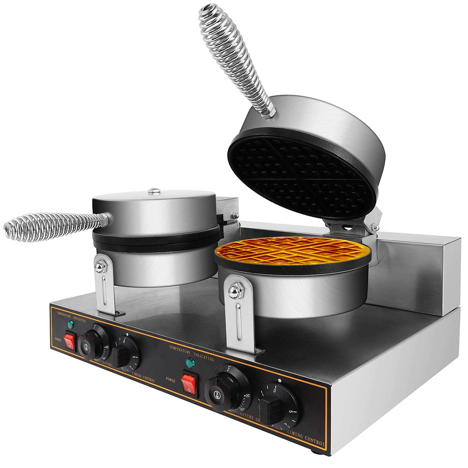 Professional Double Head Waffle Maker - 304 Stainless Steel, 110V 1200W Commercial Non-Stick Waffle Iron for Restaurants, Bakeries & Home Use - Perfect for Breakfast, Snacks & Dessert Making