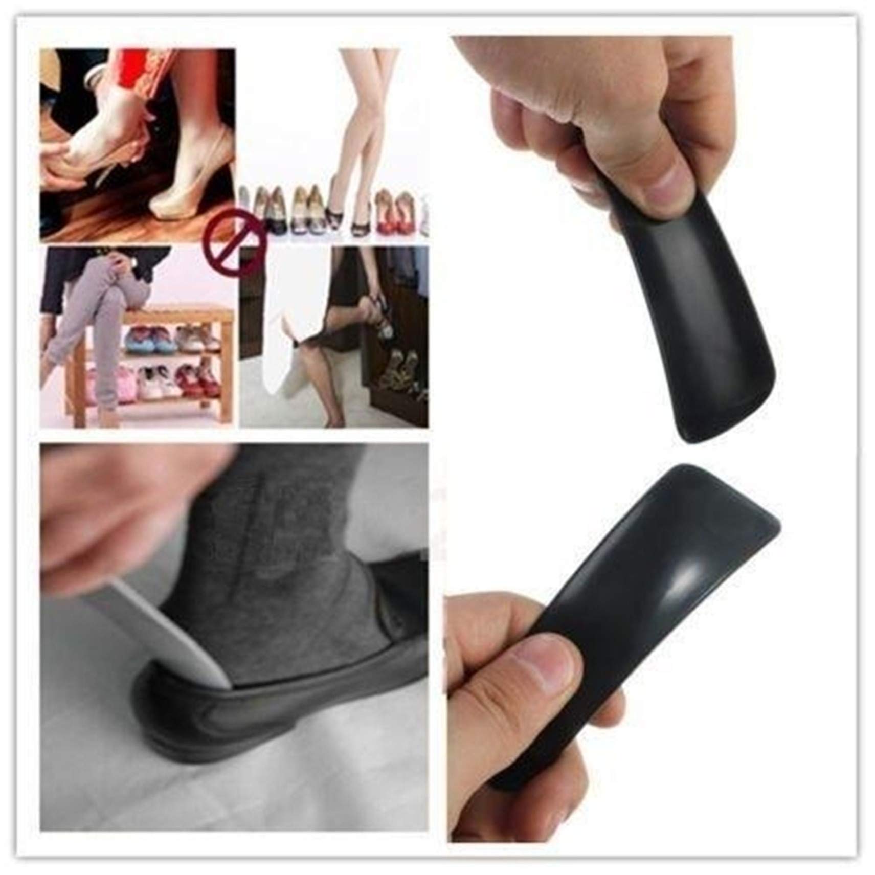Black Plastic Shoe Horn - 16x4.5cm Compact Travel Size with Easy Hook Handle - Perfect for Travel, Elderly & People with Mobility Issues
