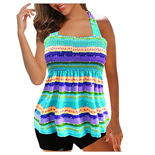 FMCHICO Women's Plus Size Strappy Back Tankini Two Piece Swimsuit Set - Floral Print Swimdress for Summer 2024 | Beach Vacation, Pool Party & Water Sports