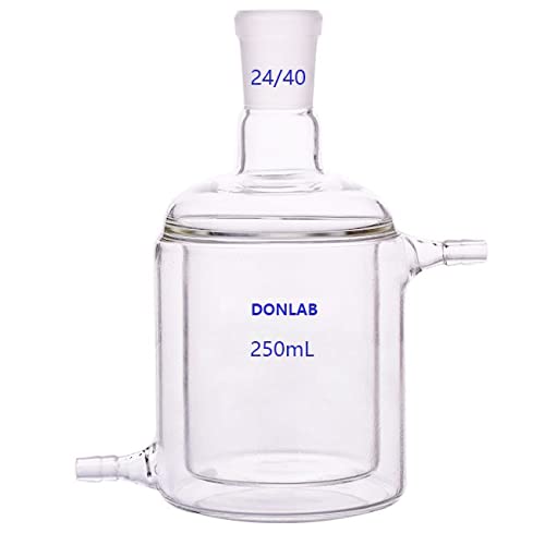 250ml Double Wall Jacketed Glass Beaker with 24/40 Ground Glass Joint - Flat Bottom Lab Flask for Chemistry Experiments & Distillation Reactions