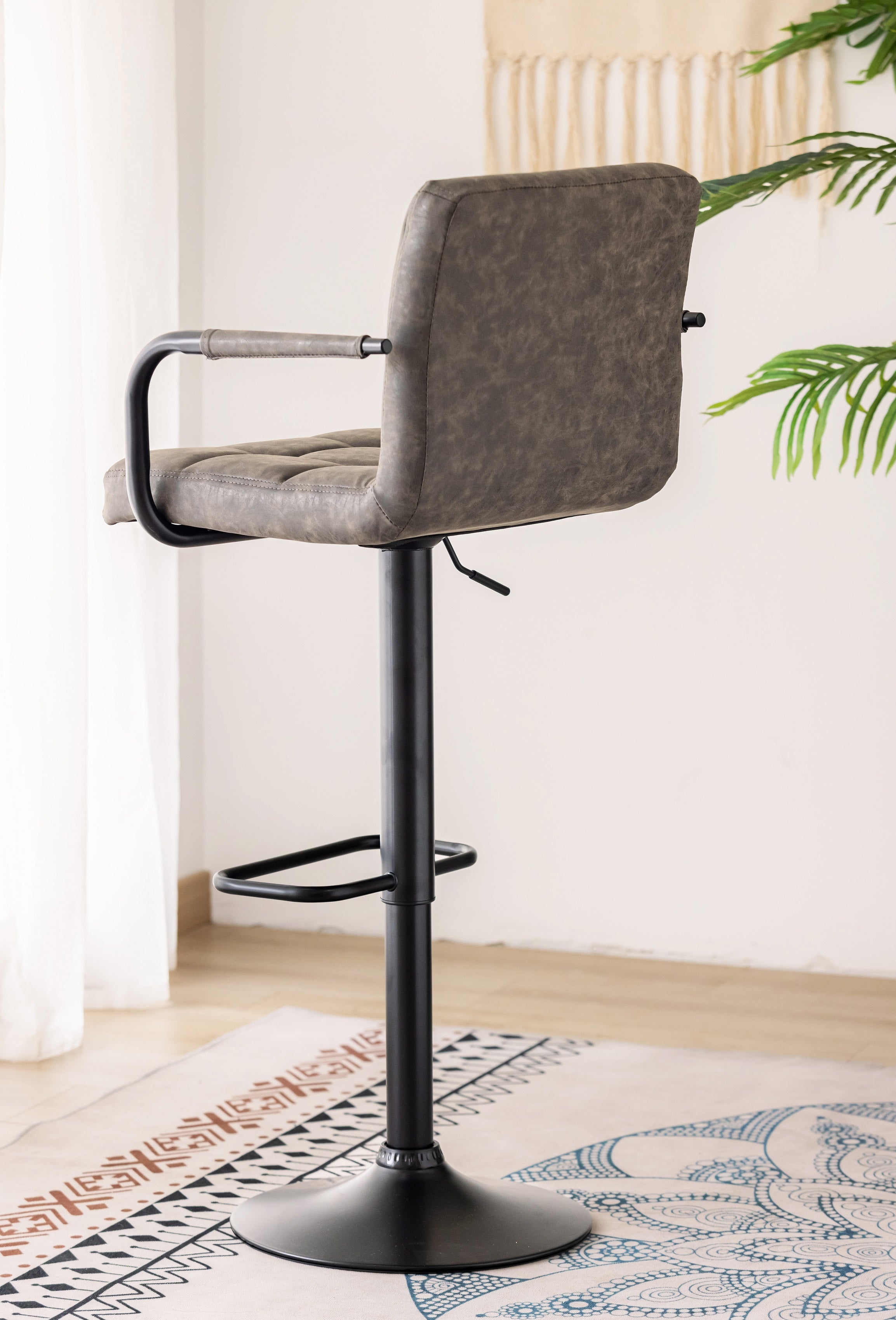 FlexiSwivel Grey Bar Stool Set of 2 - Adjustable Height Counter Stools for Kitchen Island, Bar, or Dining Room - Modern Swivel Bar Chairs with Comfortable Cushion
