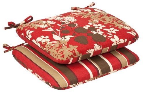 2-Pack Reversible Outdoor Patio Chair Cushions - Red Stripe Design for Garden, Poolside & Deck Comfort