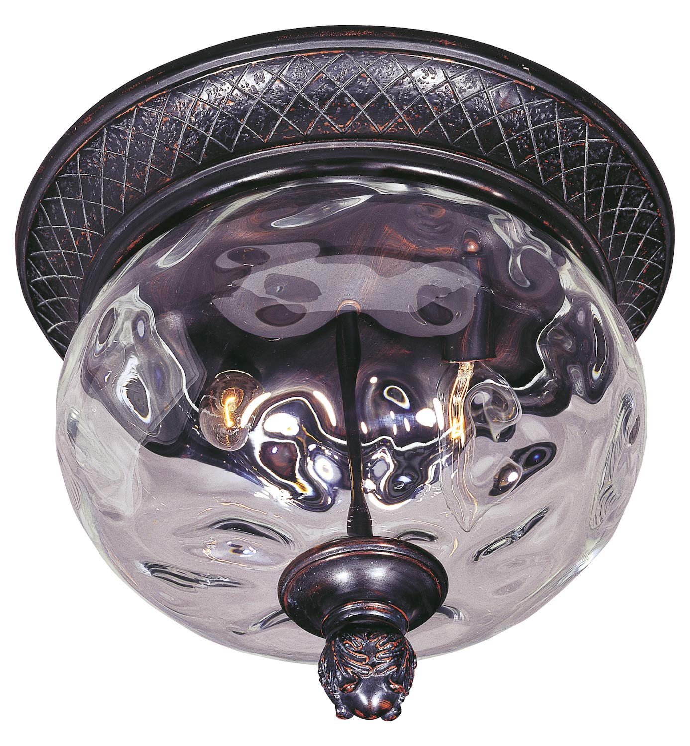 2-Light Oriental Bronze Outdoor Flush Mount Light Fixture - Water Glass Shade - Perfect for Porch, Patio & Entryway Lighting
